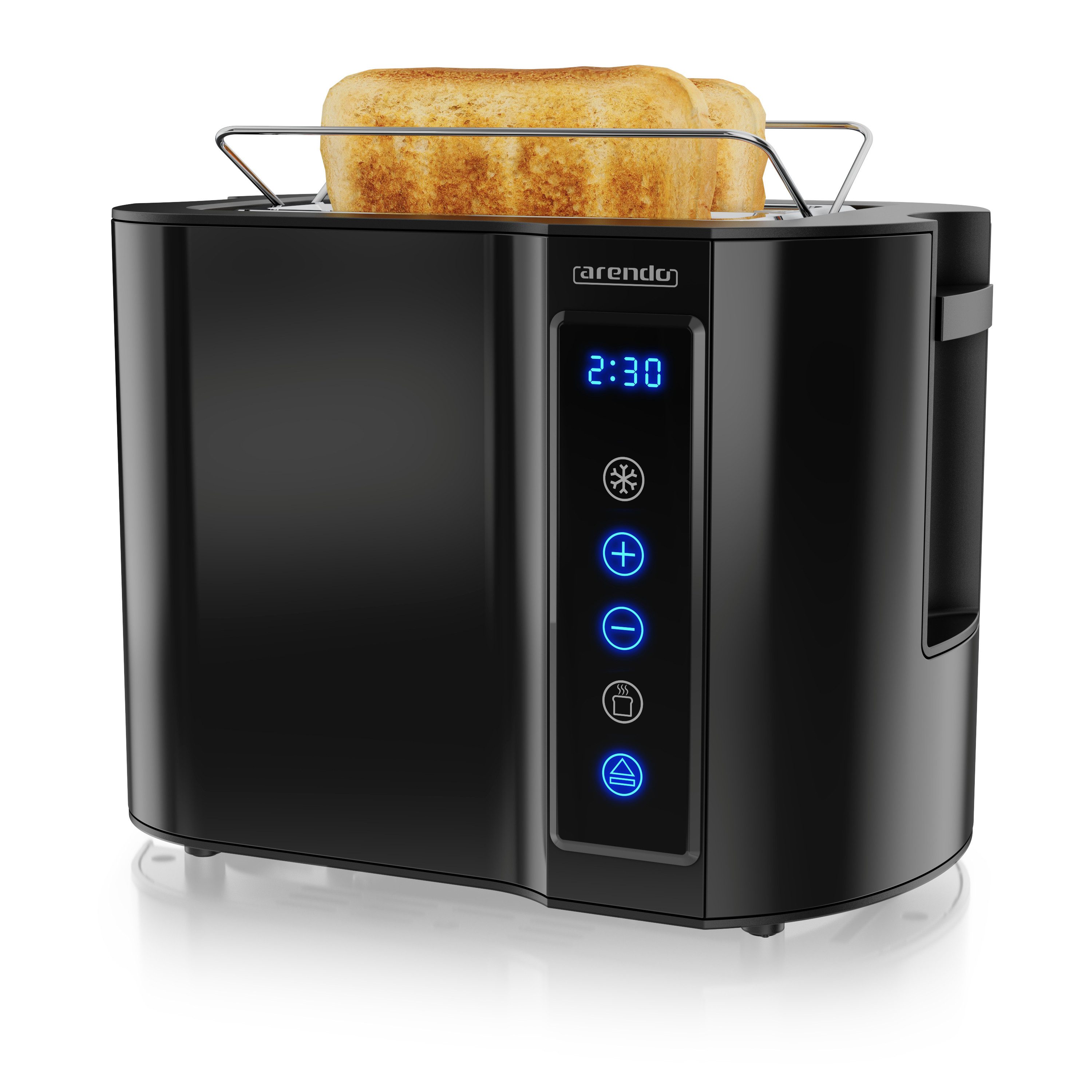 Arendo Toaster 2-Scheiben, Wärmeisoliertes Doppelwandgehäuse, Display Restzeitanzeige, 2 kurze Schlitze, für 2 Scheiben, 800 W, Kurzschlitz, Brötchenaufsatz, 7 Bräunungsgrade, Touchpanel