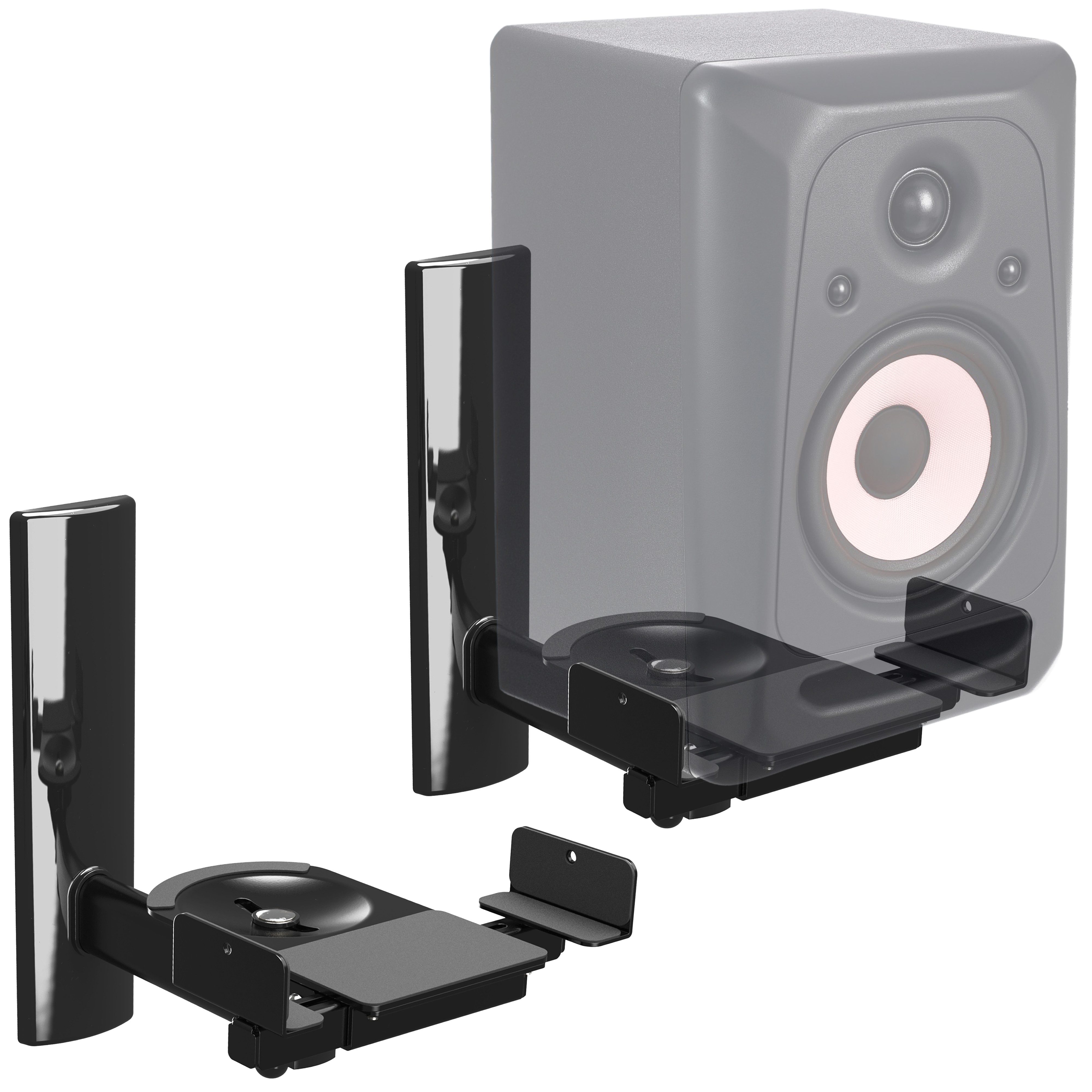 RICOO Lautsprecher-Wandhalterung Lautsprecher Wandhalterung schwenkbar unviersal Halterung LH023-B, (Set 2 Stk. Box Speaker Halter schwarz, 1-tlg., 2x universal Wandhalter für Lautsprecher Boxen schwenkbar neigbar, max. 25 Kg. Lautsprecher von 135mm bis 280mm. 360° Schwenkung)