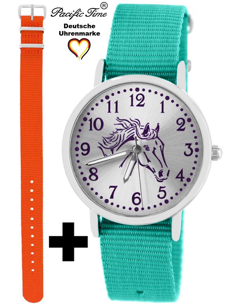 Pacific Time Quarzuhr Set Kinder Armbanduhr Pferd violett Wechselarmband, Mix und Match Design - Gratis Versand orange und türkis