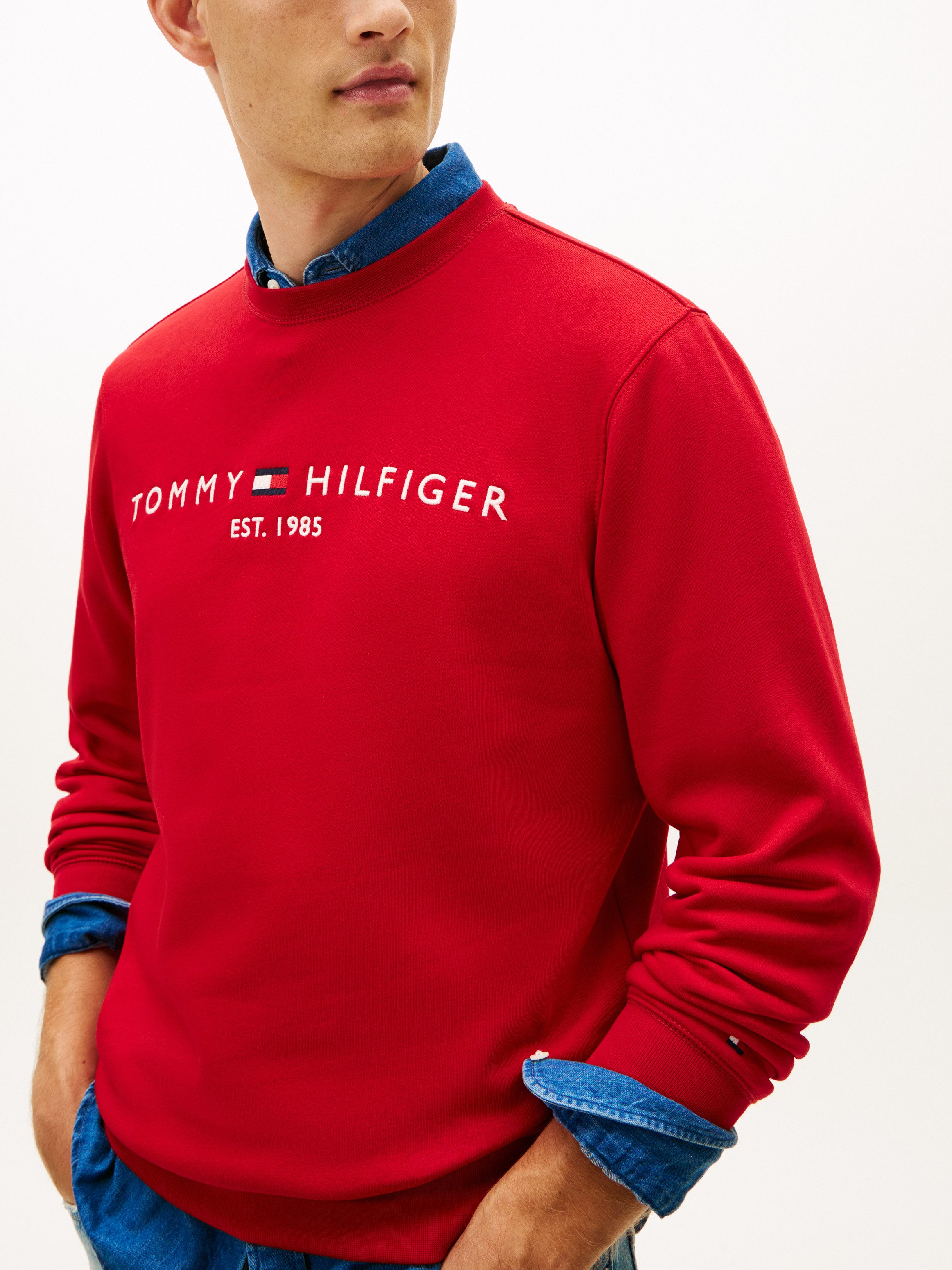 Tommy Hilfiger Sweatshirt TOMMY LOGO unifarben, casual, regular fit, Baumwollmix, Rundhals