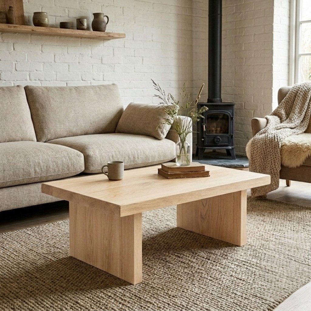 DaoWood Couchtisch Eleganter Couchtisch aus massivem Eichenholz Natur Transparent geolt, Lange 140,Lange 120,Breite 50cm,Hohe 40cm,Tischplattestarke 4cm