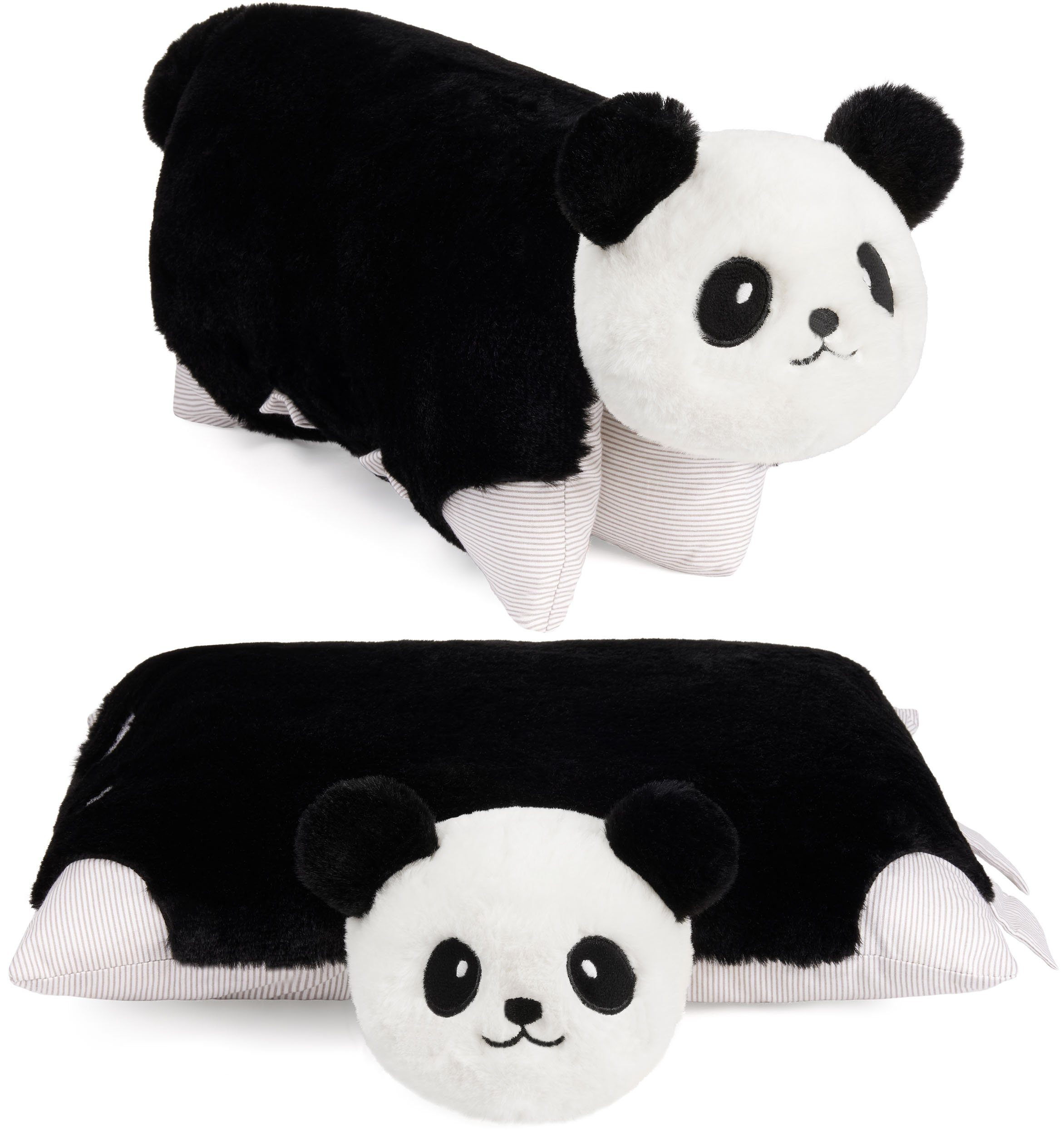 BRUBAKER Kuscheltier Kuscheltierkissen Panda - 2 in 1 Plüschtier und Kuschelkissen (Tierkissen Pandakissen Stofftier - Schwarz Weiß, 1-St., 40 x 30 cm, Pandabär), aufklappbares Kinder Plüschkissen mit Klettverschluss