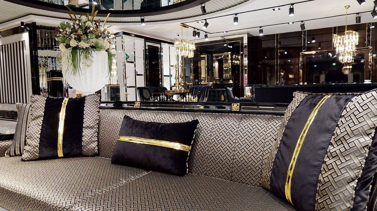 Casa Padrino Sofa Luxus Art Wohnzimmer / Sofa Hotel Cremefarben Deco & - Gold Schwarz Deco Art / Kollektion Möbel / Luxus Gold 