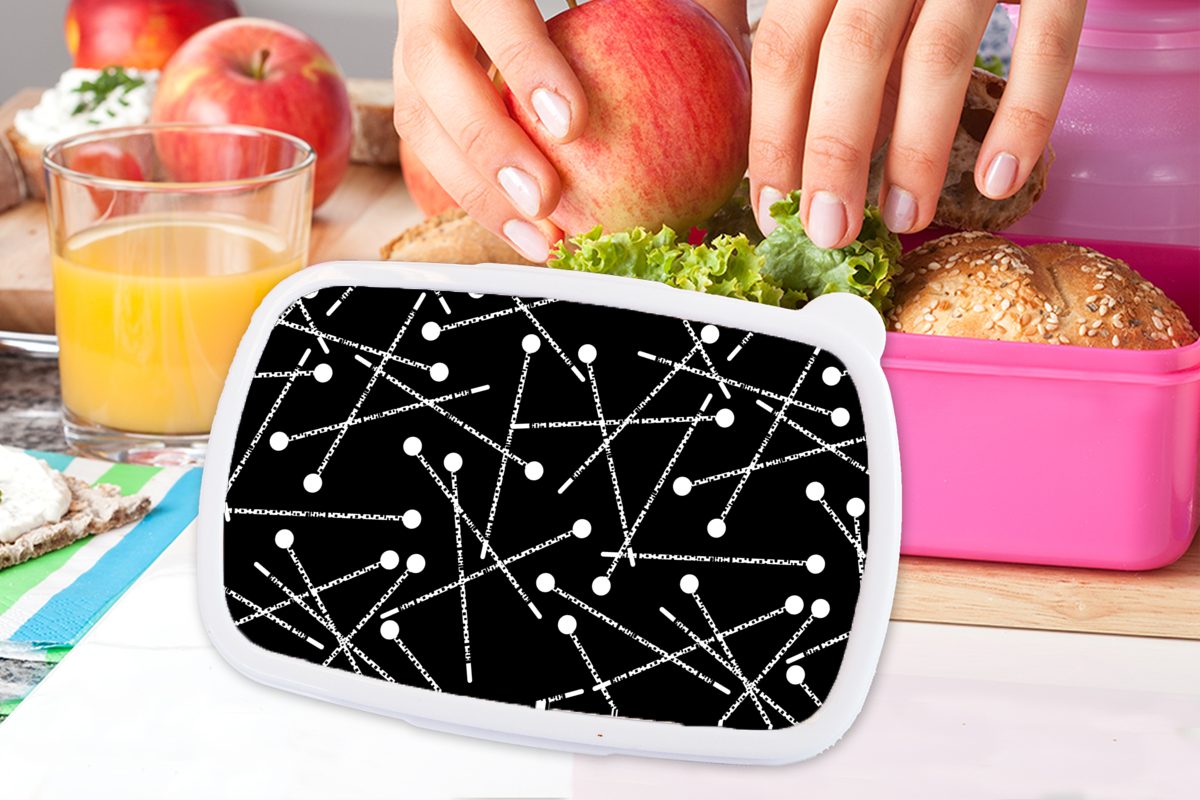 MuchoWow Lunchbox Muster Anstecknadeln Kunststoff, Mädchen, für Weiß, rosa Schwarz (2-tlg), Kunststoff Erwachsene, Snackbox, Kinder, - - Brotbox und Brotdose