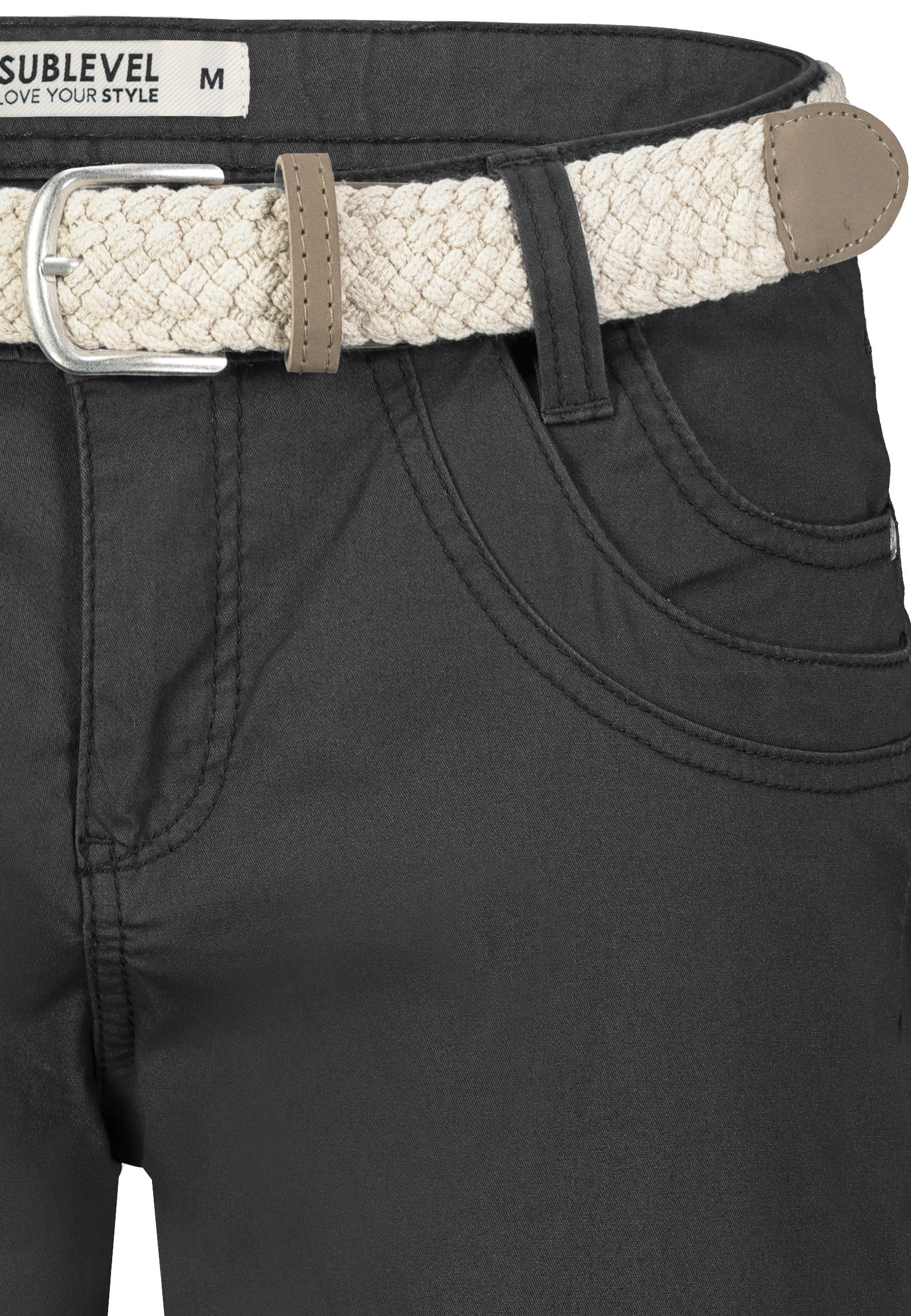 SUBLEVEL Caprihose Damen 3/4-Hose mit Flechtgürtel Baumwoll-Stretch-Hose, Eingrifftaschen