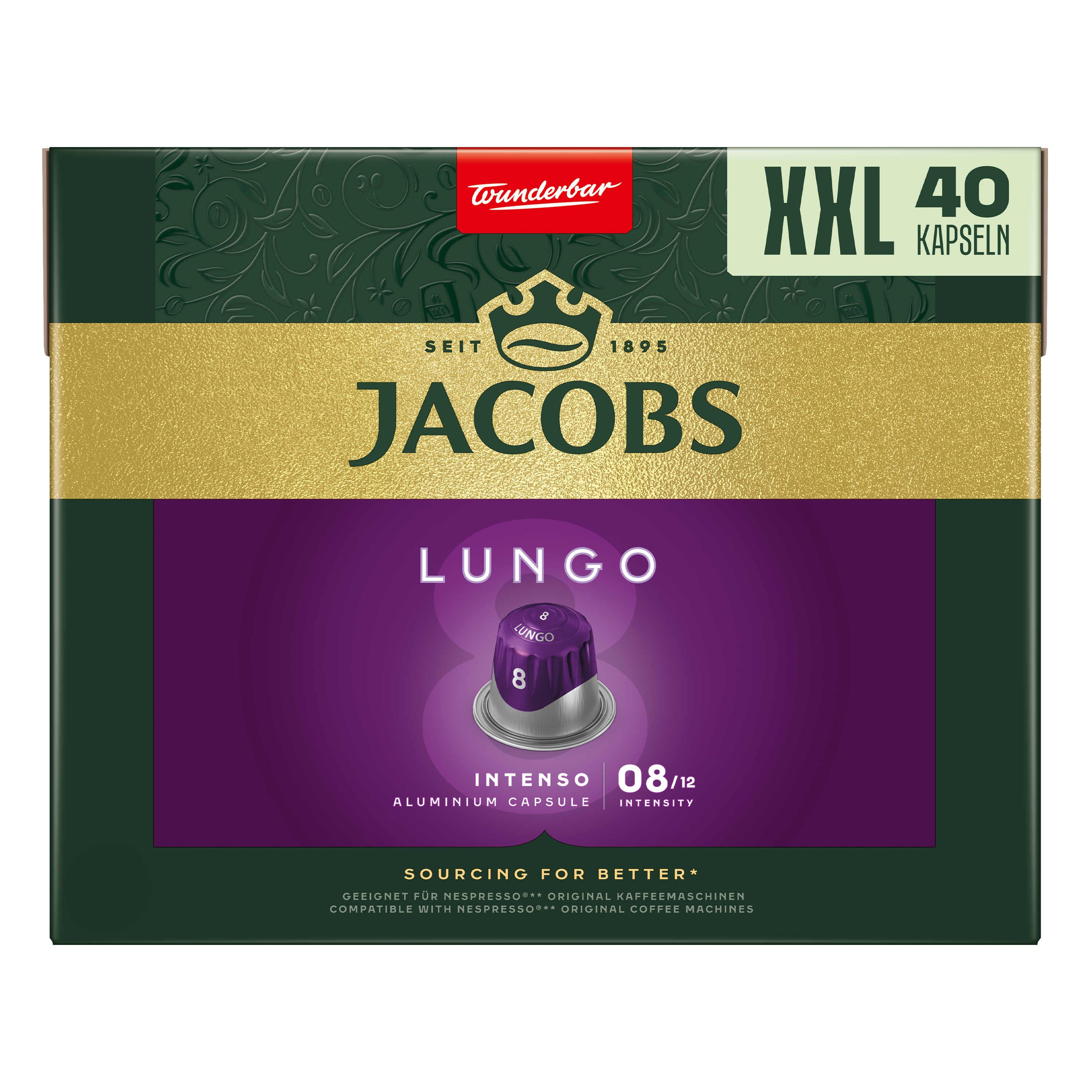 JACOBS Kaffee Kapseln Lungo 8 Intenso XXL-Pack 5 x 40 Nespresso®* kompatibel, (Packung, 5er Pack)