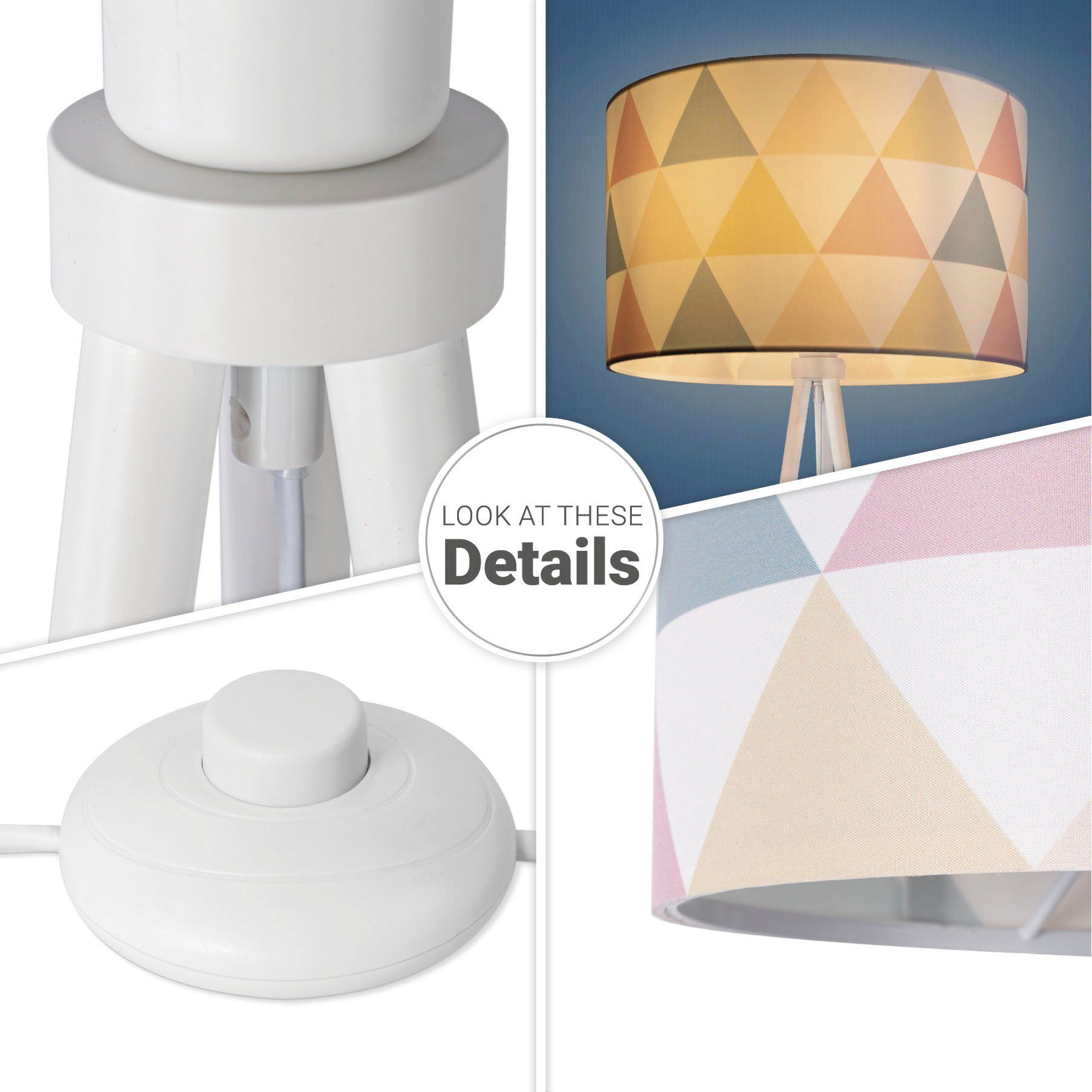 Dreieck Paco Leuchtmittel, Rund Textil Trina Stofflampenschirm Delta, E27 Stehlampe ohne Bunt Stehlampe Leselampe Home