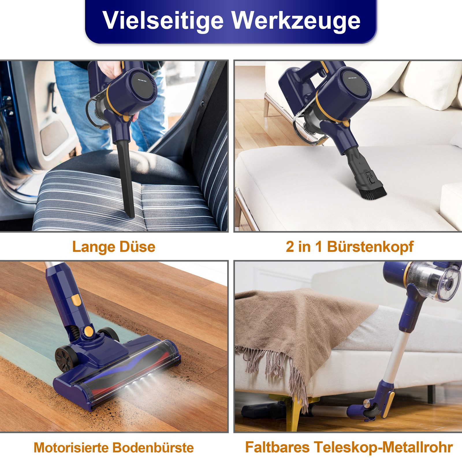 TASVAC Akku-Handstaubsauger N7 Pro Akku-Staubsauger, 2200mAh 50 Min., 0,8L, 210 W, beutellos, 180° klappbarer Stiel,LED-Beleuchtung,Ein-Klick-Staubentleerung