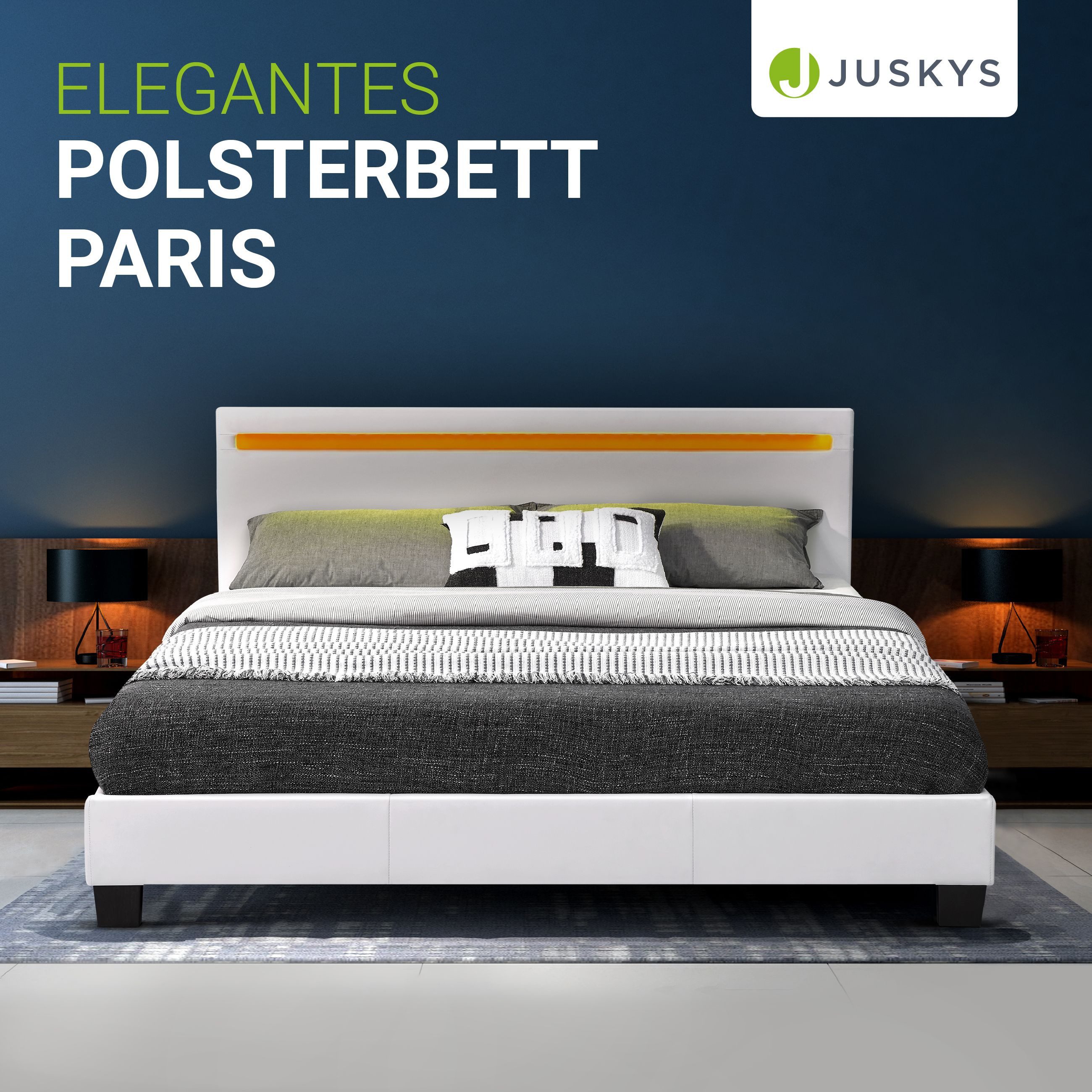 Juskys Polsterbett Paris, 140x200 cm, RGB-LED, günstig online kaufen