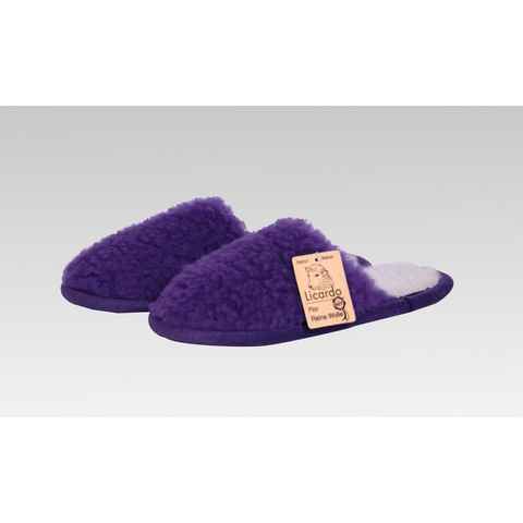 Licardo Hausschuhe Pantoffel Wolle farbig lila Hausschuh (1 Paar) für warme Füße, kuschelig