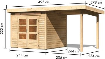 Karibu Gartenhaus "Ammersee 3" SET mit Anbaudach 2,35m Breite, BxT: 445x244 cm, naturbelassen oder terragrau