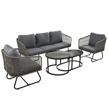 MODFU Gartenlounge-Set Gartenmöbel-Set, (5-tlg., 1 Sofa, 2Stuhl, 2 Tisch, inklusive aller Sitz-und Rückenkissen), mit Rahmen aus verzinktem Eisen, verstellbare Füße,Tischplatte aus Glas