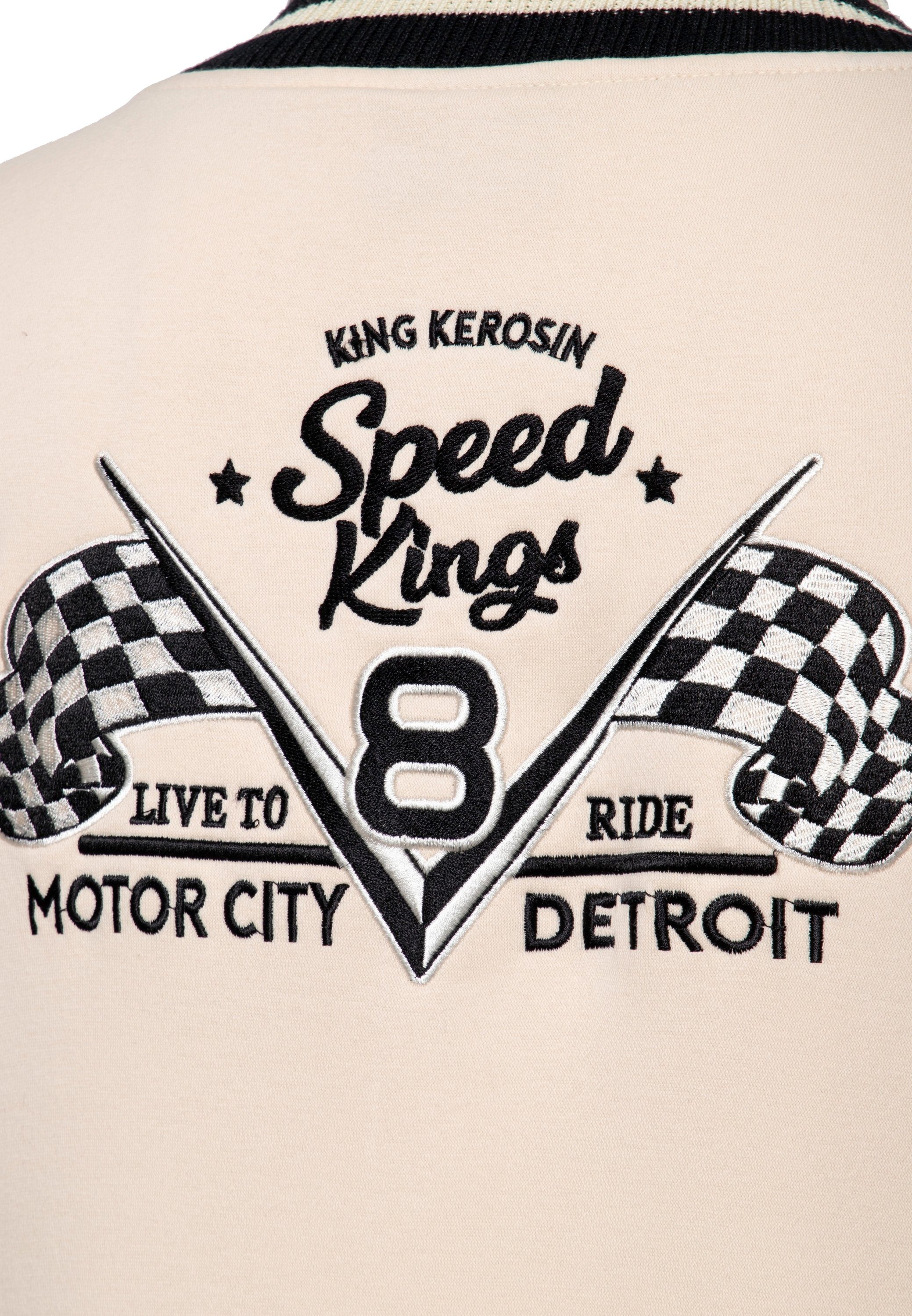 Speed ecru mit KingKerosin Collegejacke V8 Stickerei Kings hochwertiger