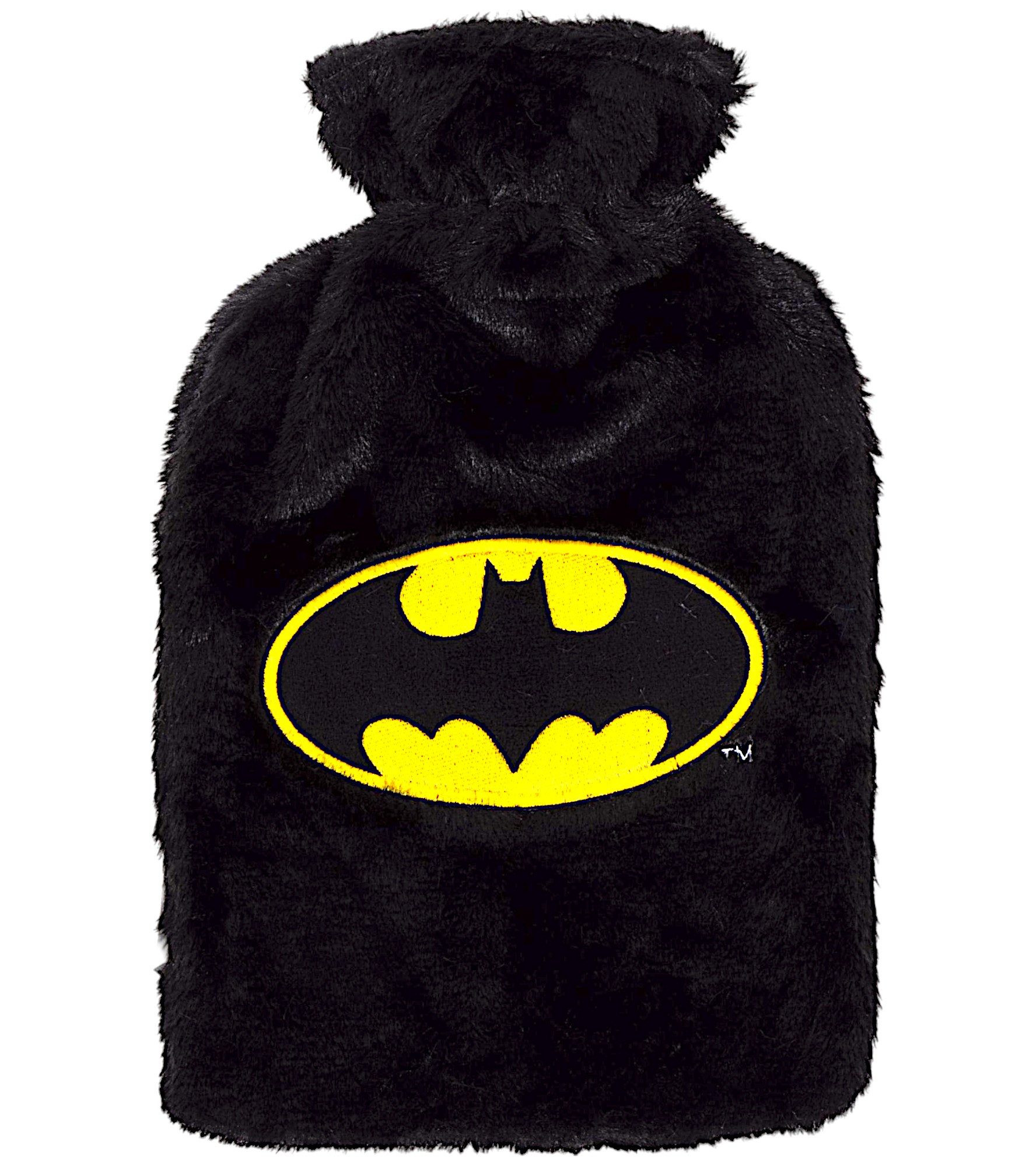 Batman Wärmflasche, Kinderwärmflache - Bettwärmer mit weichem Plüschbezug - 1,5 Liter