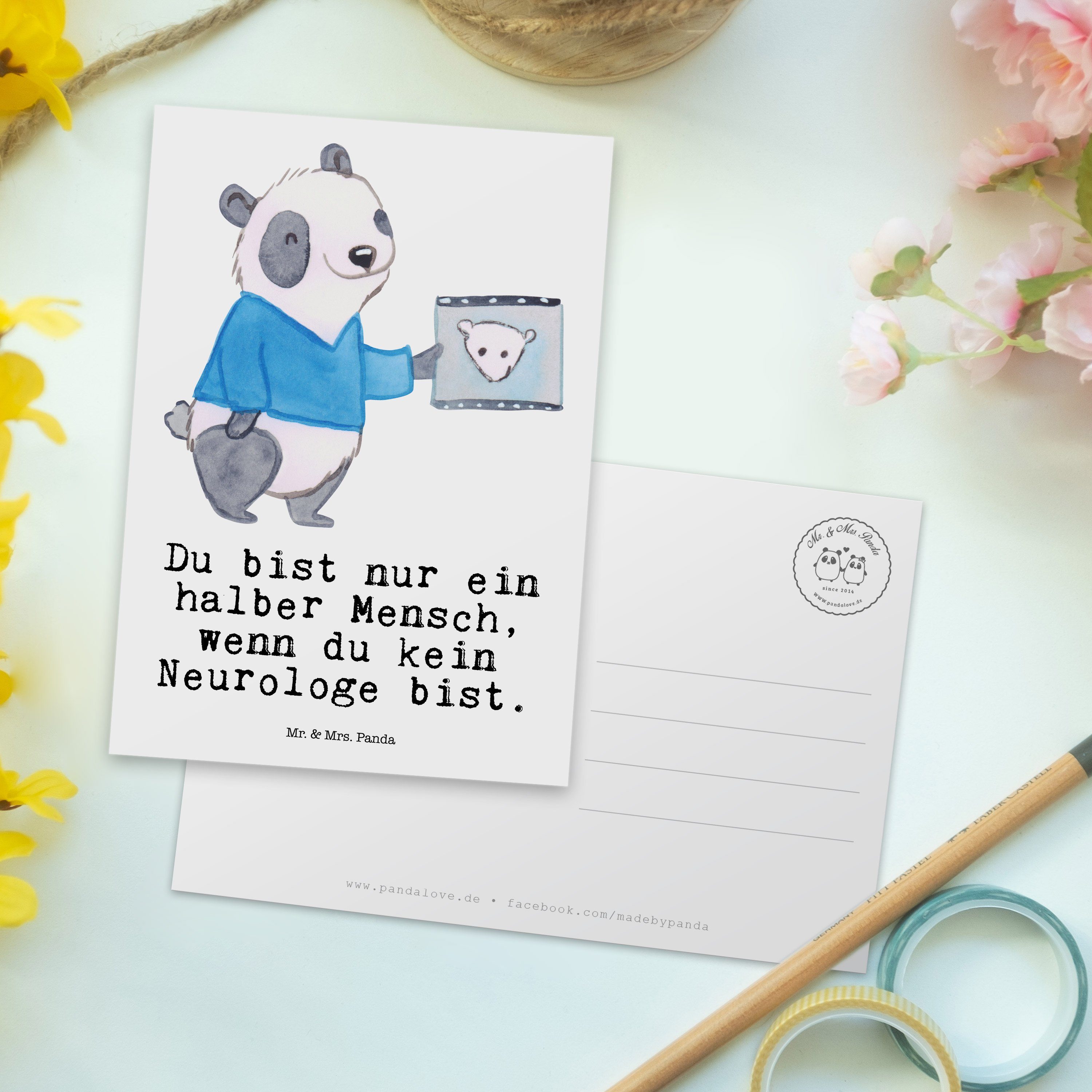 Kollegin, Postkarte Mr. - Mrs. Neurologe Geschenk, Neurologie, Ansichtsk Weiß Panda - mit Herz &