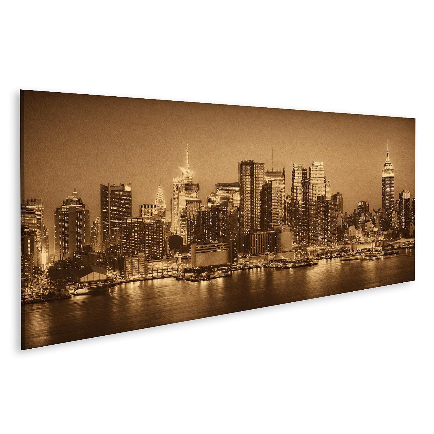 islandburner Leinwandbild Beleuchtete Skyline New York City NYC bei Nacht im Vintage-Stil -