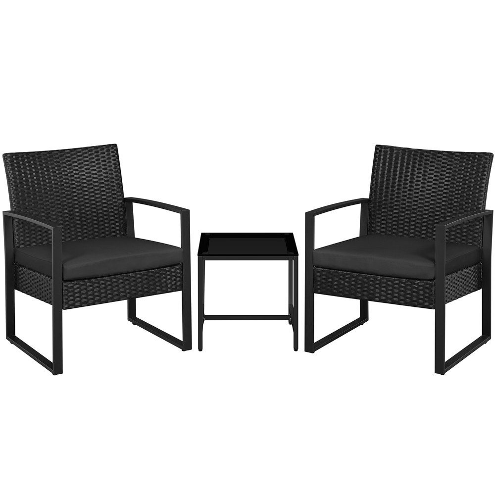 Yaheetech Balkonset 3-teilig Terrassenmöbel-Set in Rattan-Optik, Sitzgruppe mit 2 Stühle & 1 Quadratischem Beistelltisch mit Glasplatte