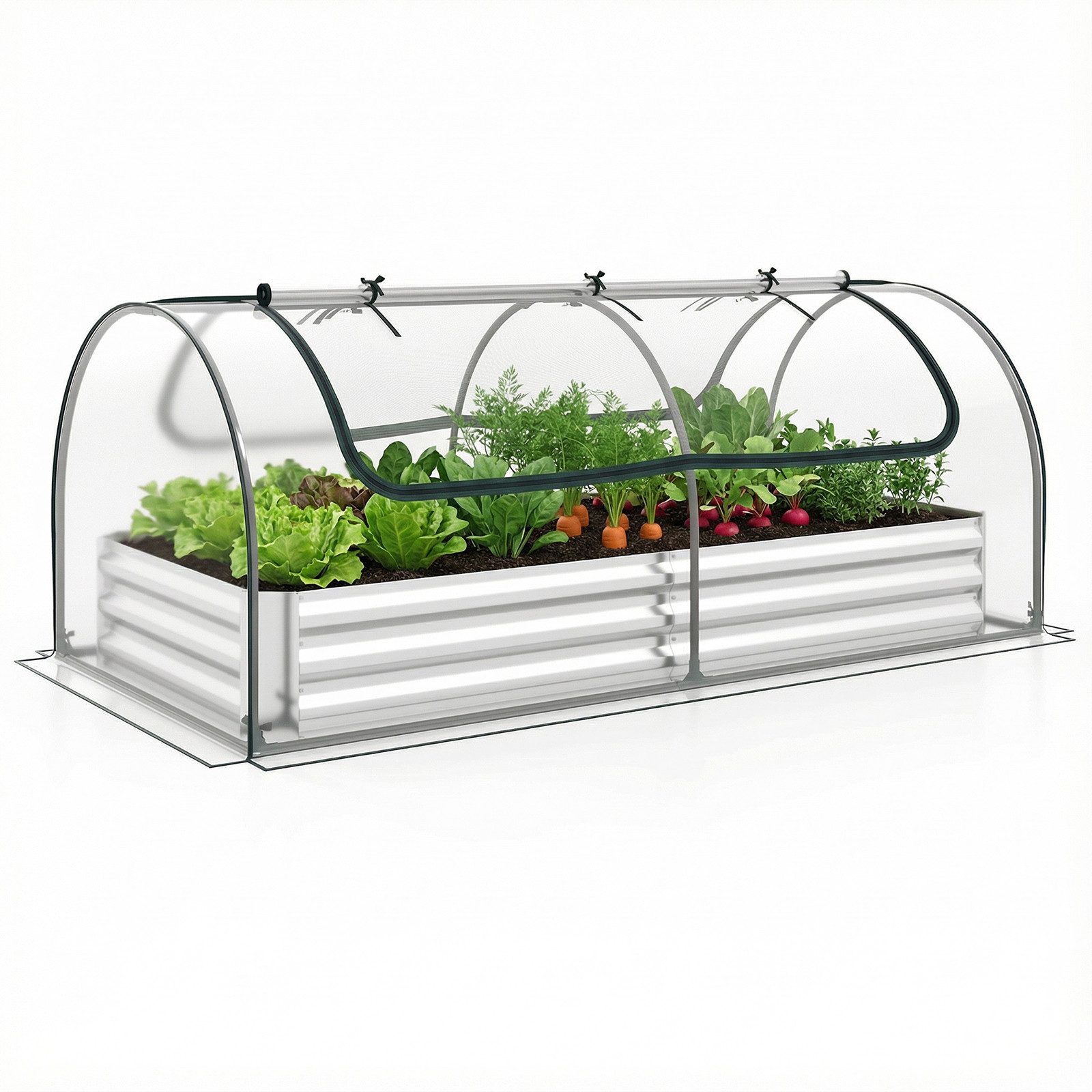 COSTWAY Gewächshaus, BxTxH: 202 x 101 x 81 cm, Metall Pflanzkasten, Frühbeet mit PVC-Folie