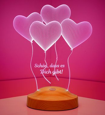 Geschenkelampe LED Nachttischlampe Vier Herzen 3D mehrfarbige Nachtlicht für Best Friend, Leuchte 7 Farben fest integriert, Geschenk für Best Friend, Beste Freundin, Besties