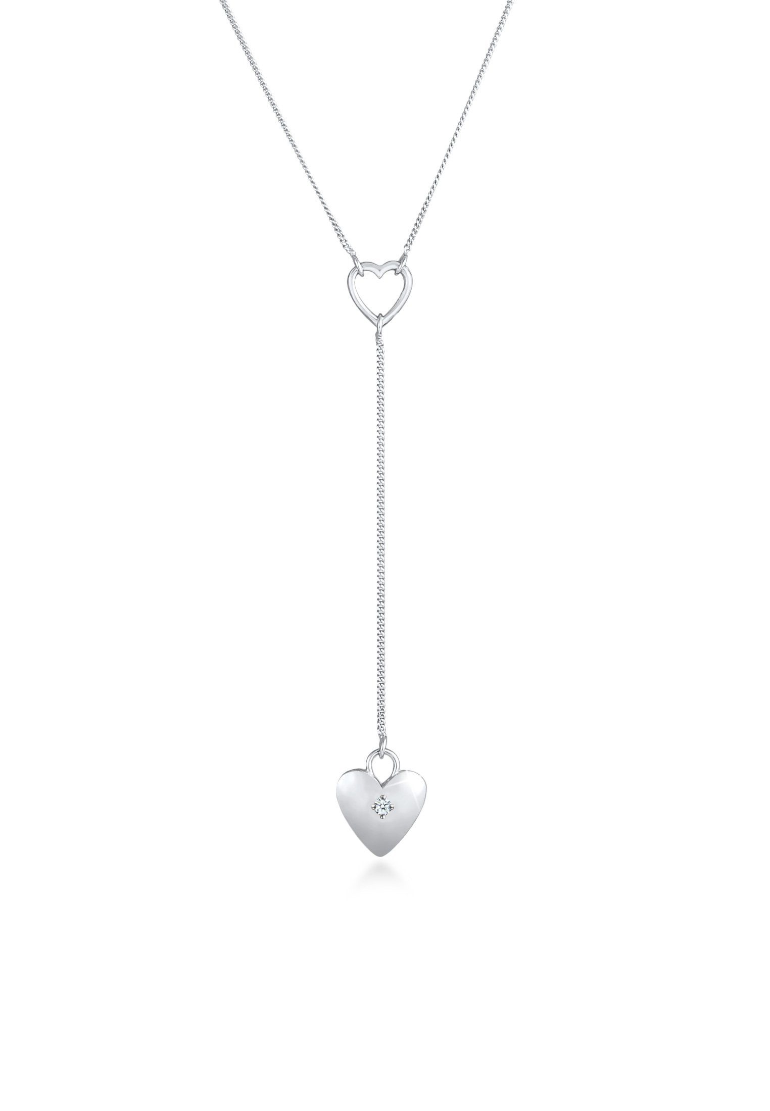 Elli DIAMONDS Kette mit Anhänger Y-Kette Herz Romantik Diamant 925 Silber, Diamant