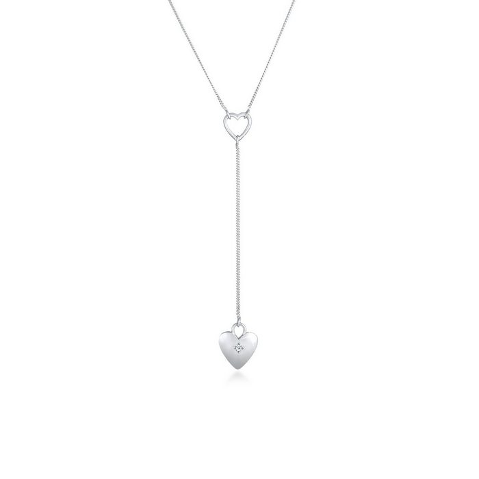 Elli DIAMONDS Kette mit Anhänger Y-Kette Herz Romantik Diamant 925 Silber Diamant