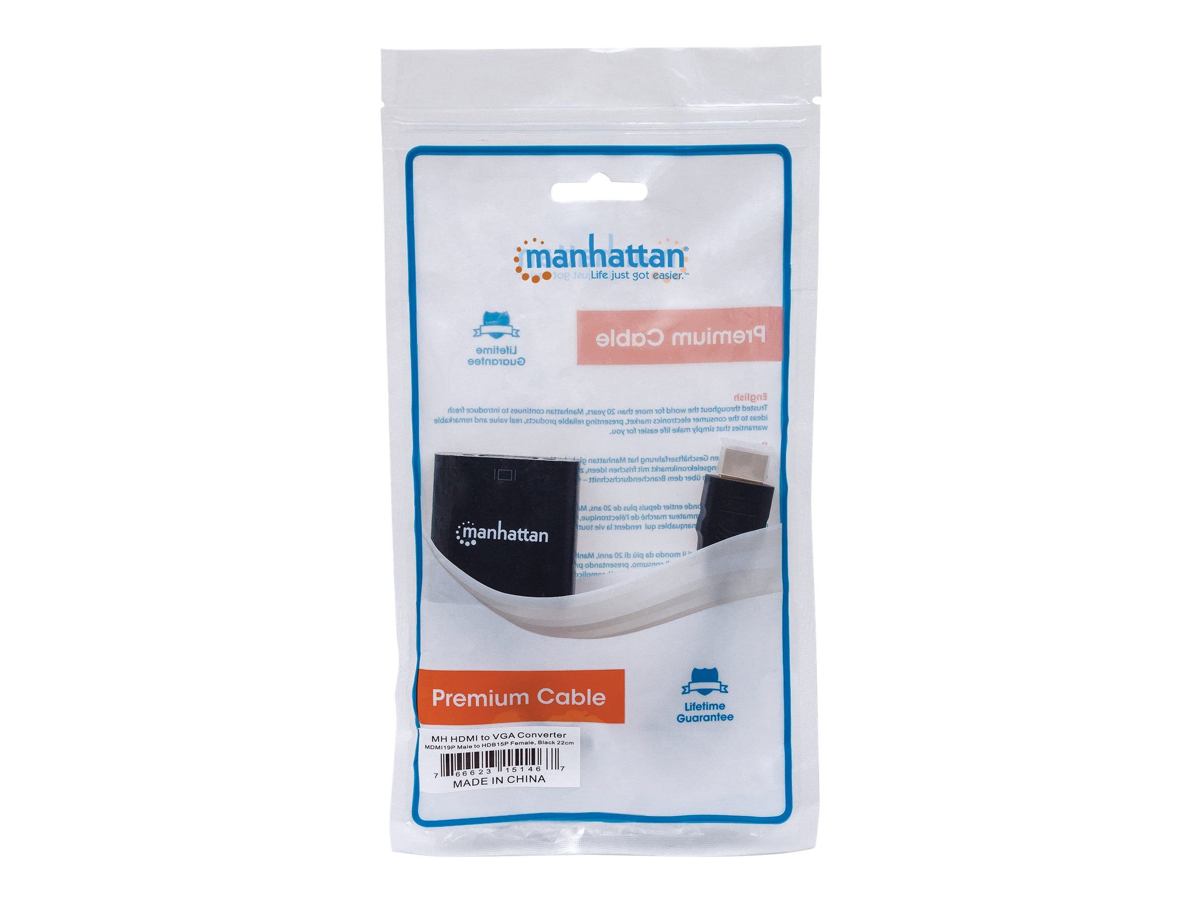 Konverter Manhattan HDMI -> VGA St/Bu schwarz Polybag HDMI-Kabel