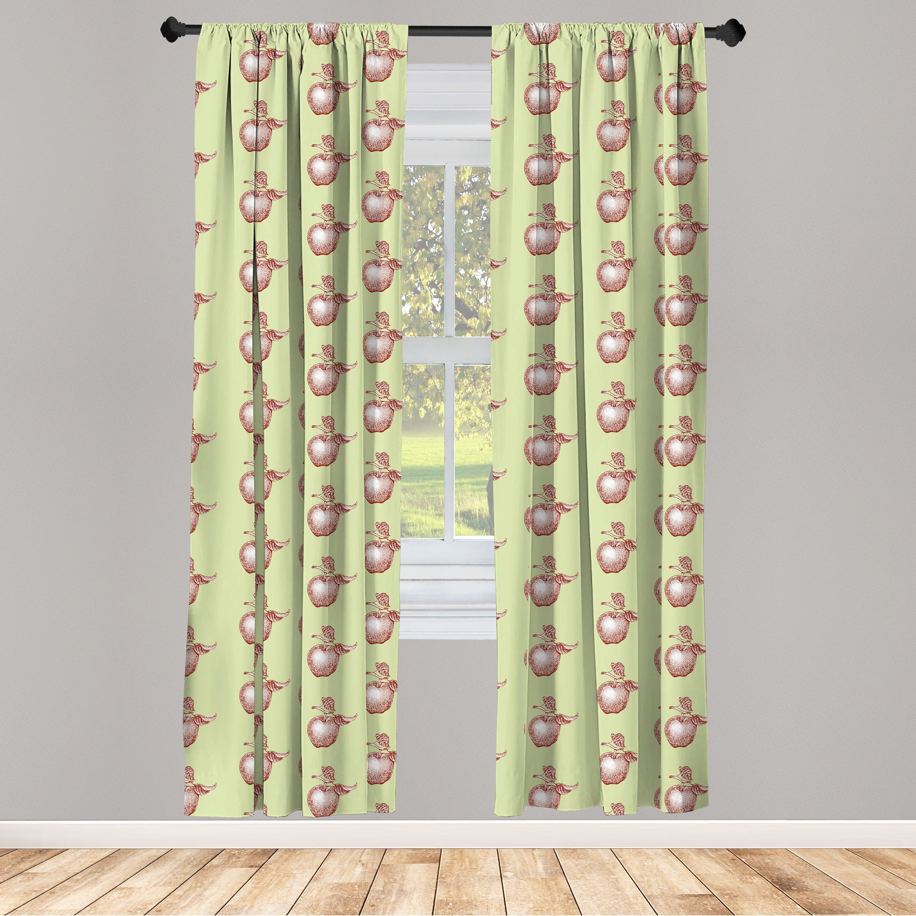 Gardine Vorhang für Wohnzimmer Schlafzimmer Dekor, Abakuhaus, Microfaser, Apfel Vintage Stalks Blatt-Frucht