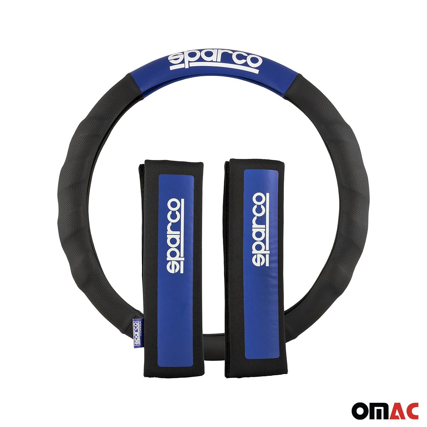 OMAC Steering Wheel Cover SPARCO Shoulder Pad Set Universal Steering Wheel Protector Black Blue, Odorless, Easily Adjustable, Flexible