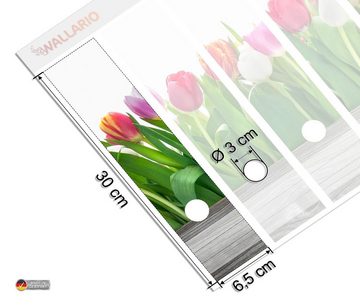 Wallario Etiketten Rote weiße und pinke Tulpen im Frühling, Ordnerrücken-Sticker in verschiedenen Ausführungen