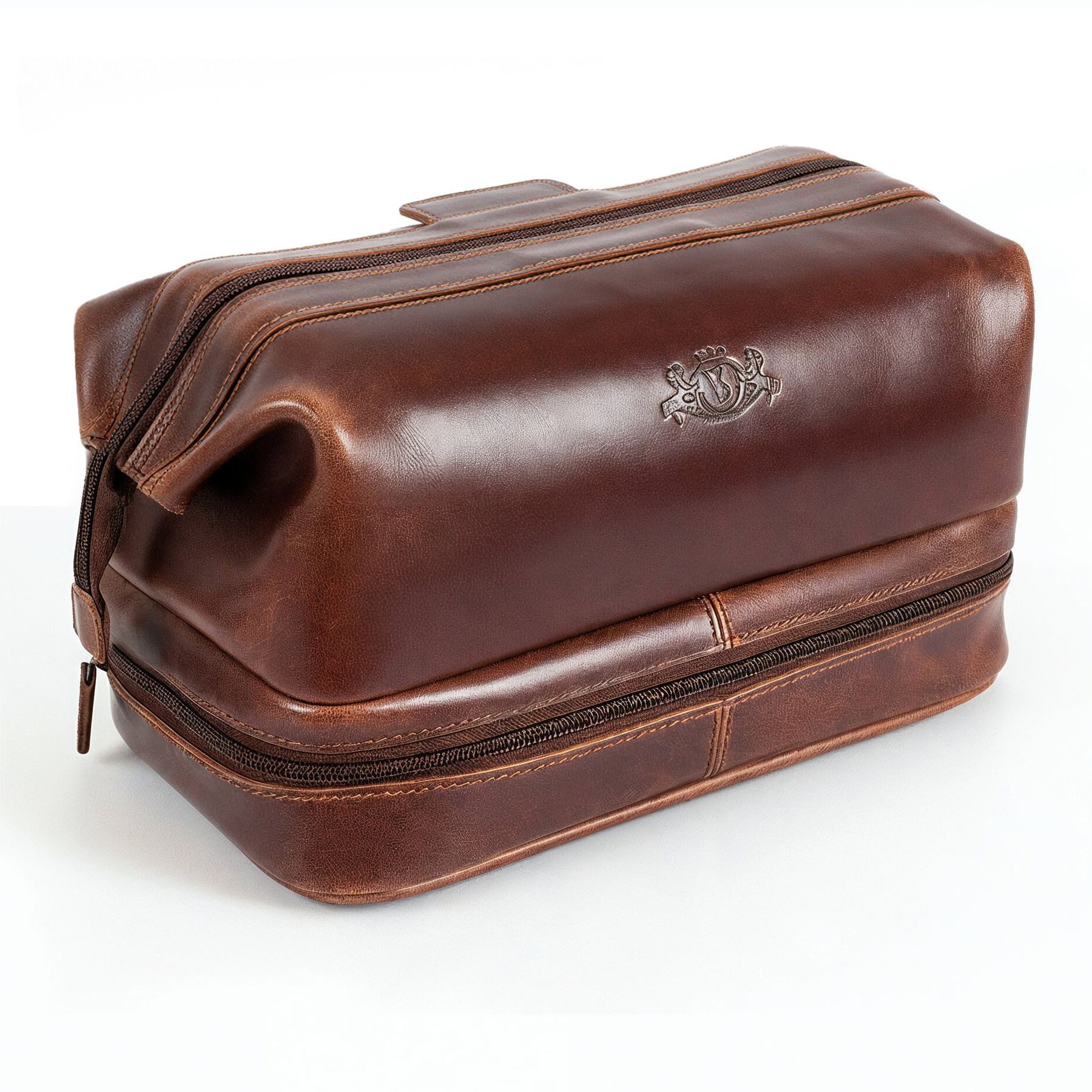SID & VAIN Kulturbeutel echt Leder Kulturtasche groß braun NOTTINGHAM, Waschbeutel Echtleder für Herren, Kosmetiktasche braun-cognac