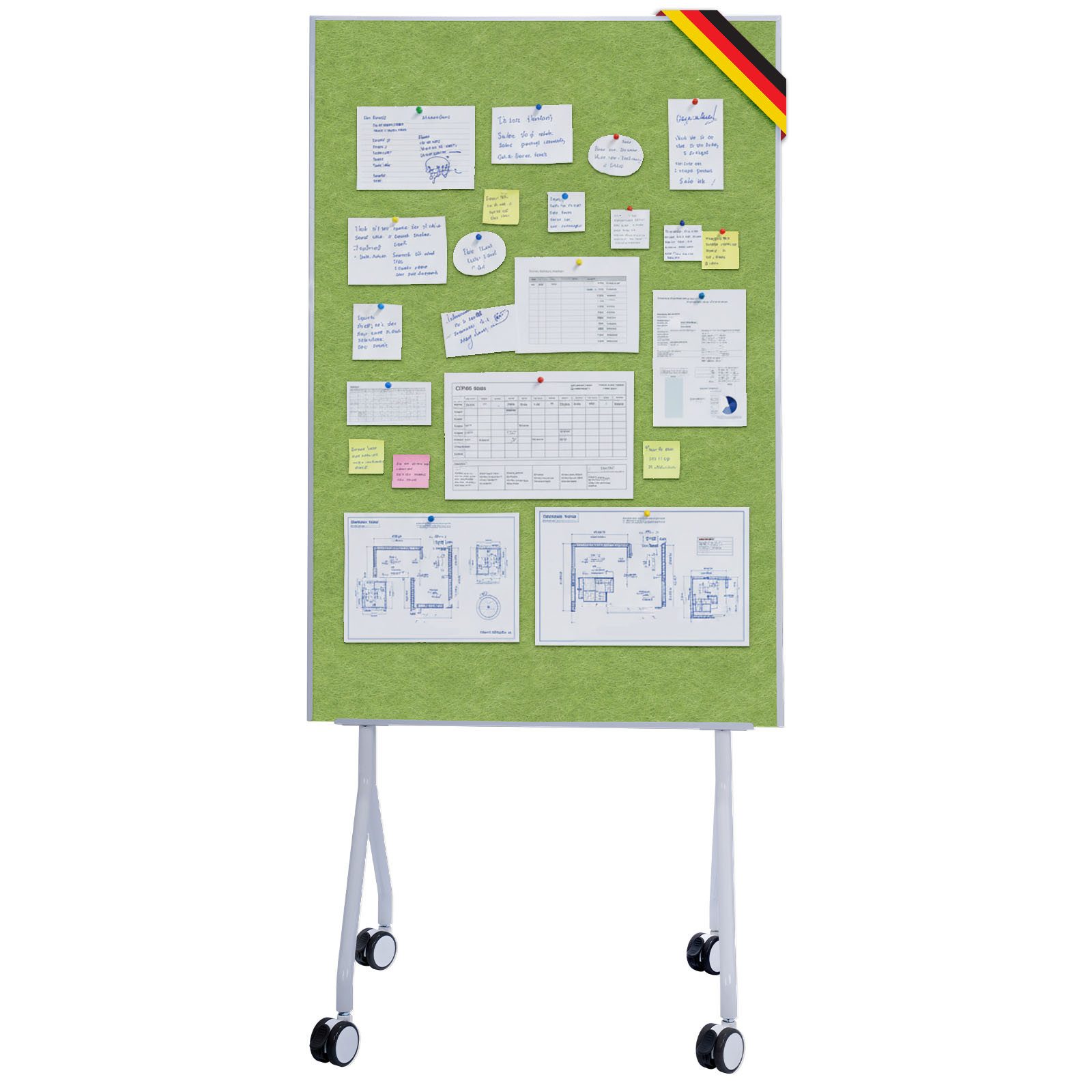 Floordirekt Memoboard Giant, Mobile Präsentationstafel 80 × 120 cm mit feststellbaren Rollen, (leichter & stabiler Metallrahmen, 1-tlg., verschiedene Farben), beidseitige Filztafel mit Ablage für Büro, Schule, Meeting, Workshop