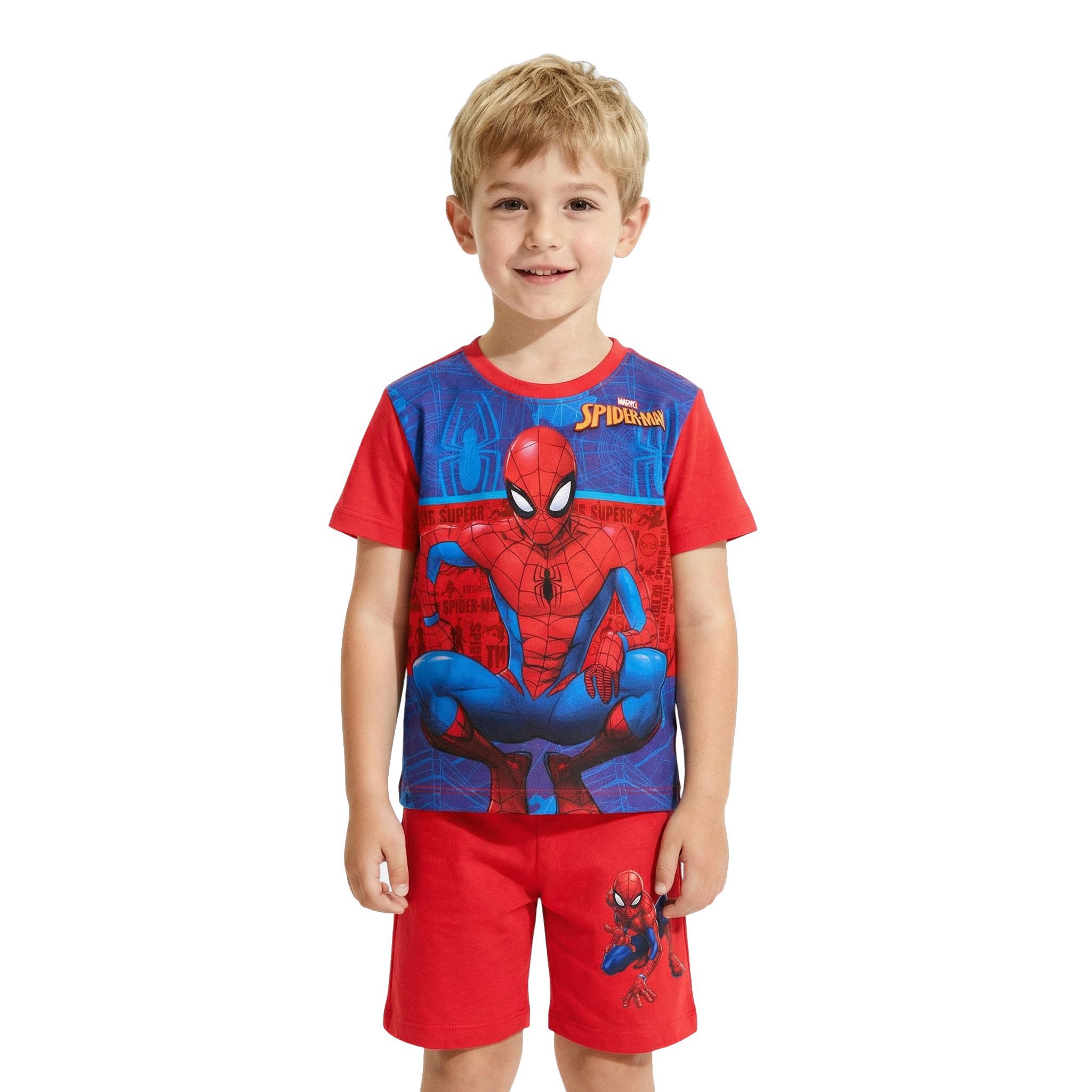 Spiderman Shirt & Shorts Marvel Spiderman Jungen-Set T-Shirt & Shorts Sommer Rot Blau Kids (Set, Kurze Sommer Hose + T-Shirt Spiderman) Spiderman Jungen Kleidung mit lizensiertem Print