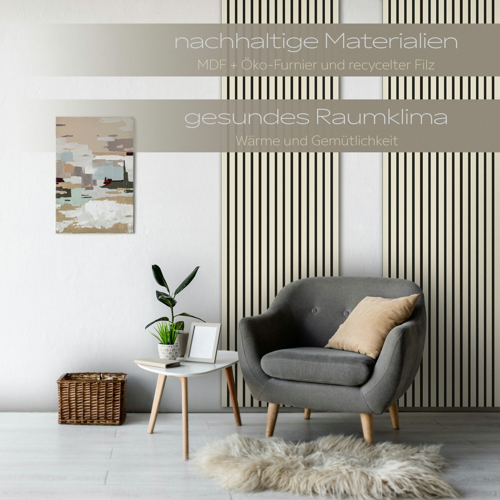 Hexim Wanddekoobjekt (Akustikpaneele 2 Stück 278x60cm Holz Comfort - flexible Lamellenwand MDF Wandpaneele Lamellenverkleidung Wandverkleidung schalldämmend 3.3 – Bild 5 von 5