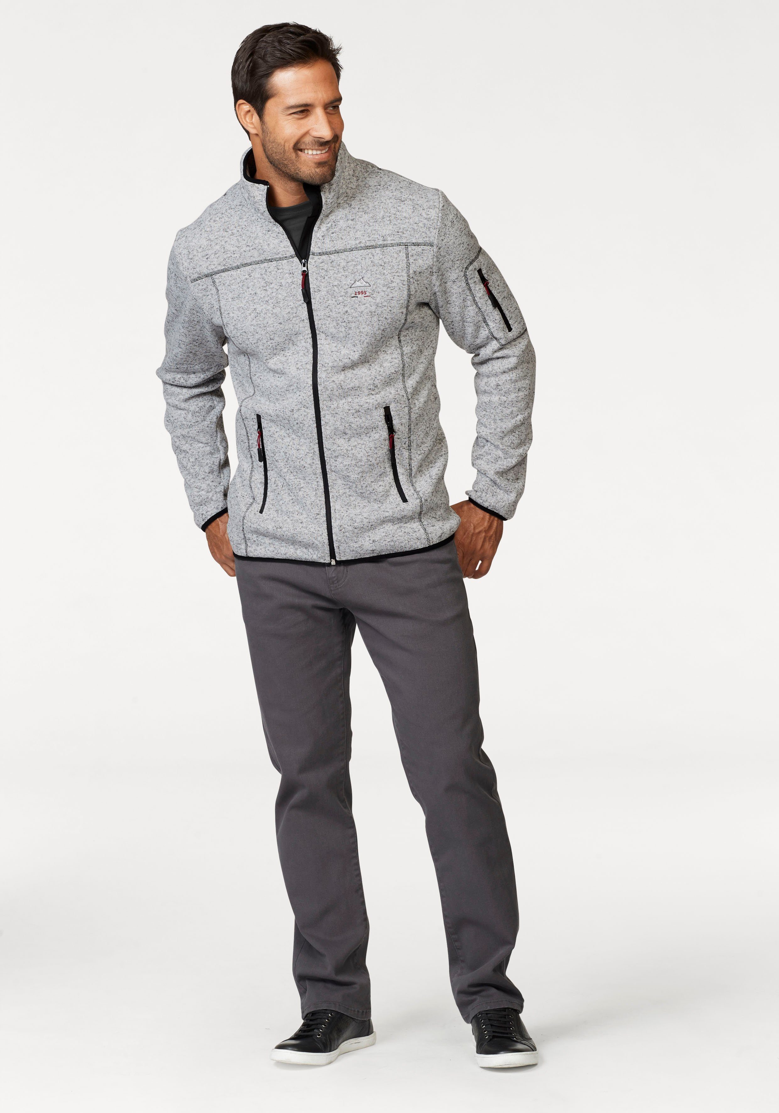 Man's World Strickfleecejacke für die Übergangszeit, mit Reißverschlusstaschen, mit Stehkragen – Bild 5 von 5