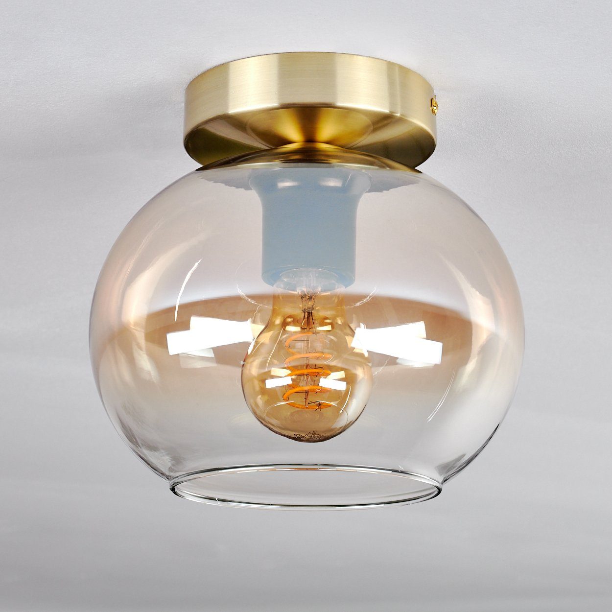 ohne Leuchtmittel, Leuchte hofstein E27, Retro-Design in Glas, im Messingfarben/Bernsteinfarben/Klar, aus aus Leuchtmittel Deckenleuchte Deckenlampe ohne x 1 Metall/Glas