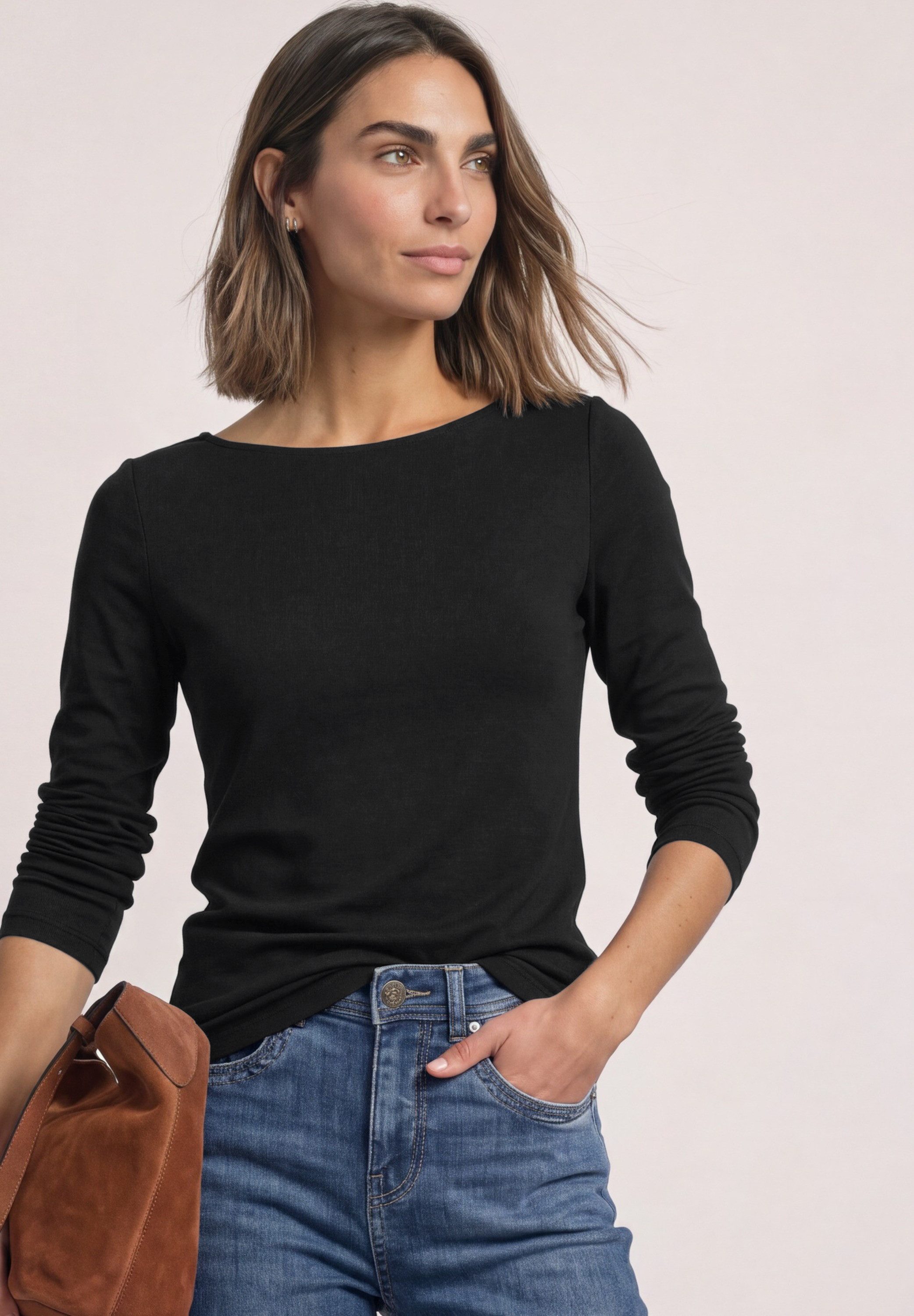 STREET ONE Langarmshirt Style Lanea softer Modalmix, U-Boot-Ausschnitt, unifarben