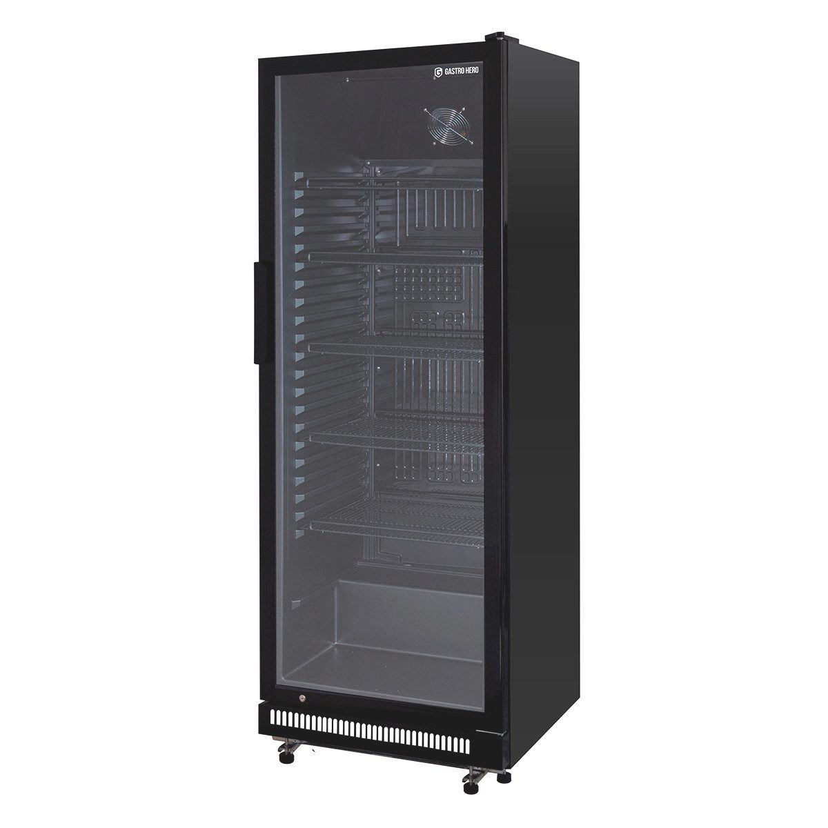 GastroHero Getränkekühlschrank GKS-360 GKS-360 Flaschenkühlschrank, Glastür & LED, abschließbar schwarz, 175.6 cm hoch, 62 cm breit, selbstschließender Isolierglastür, schwarz
