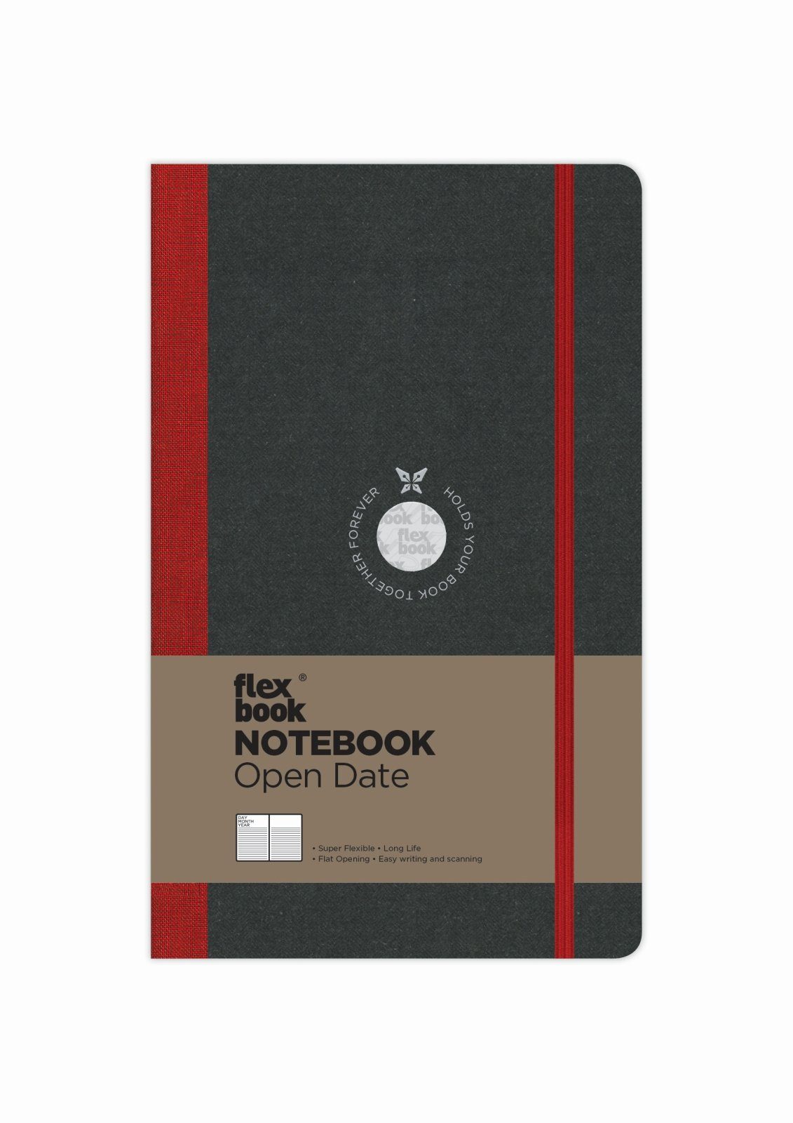 Flexbook Notizbuch Flexbook Rot Open / blanko/linierte Elastikband Seiten 13 Liniert / Diary mit Globel * Notizbuch 21 verschied cm