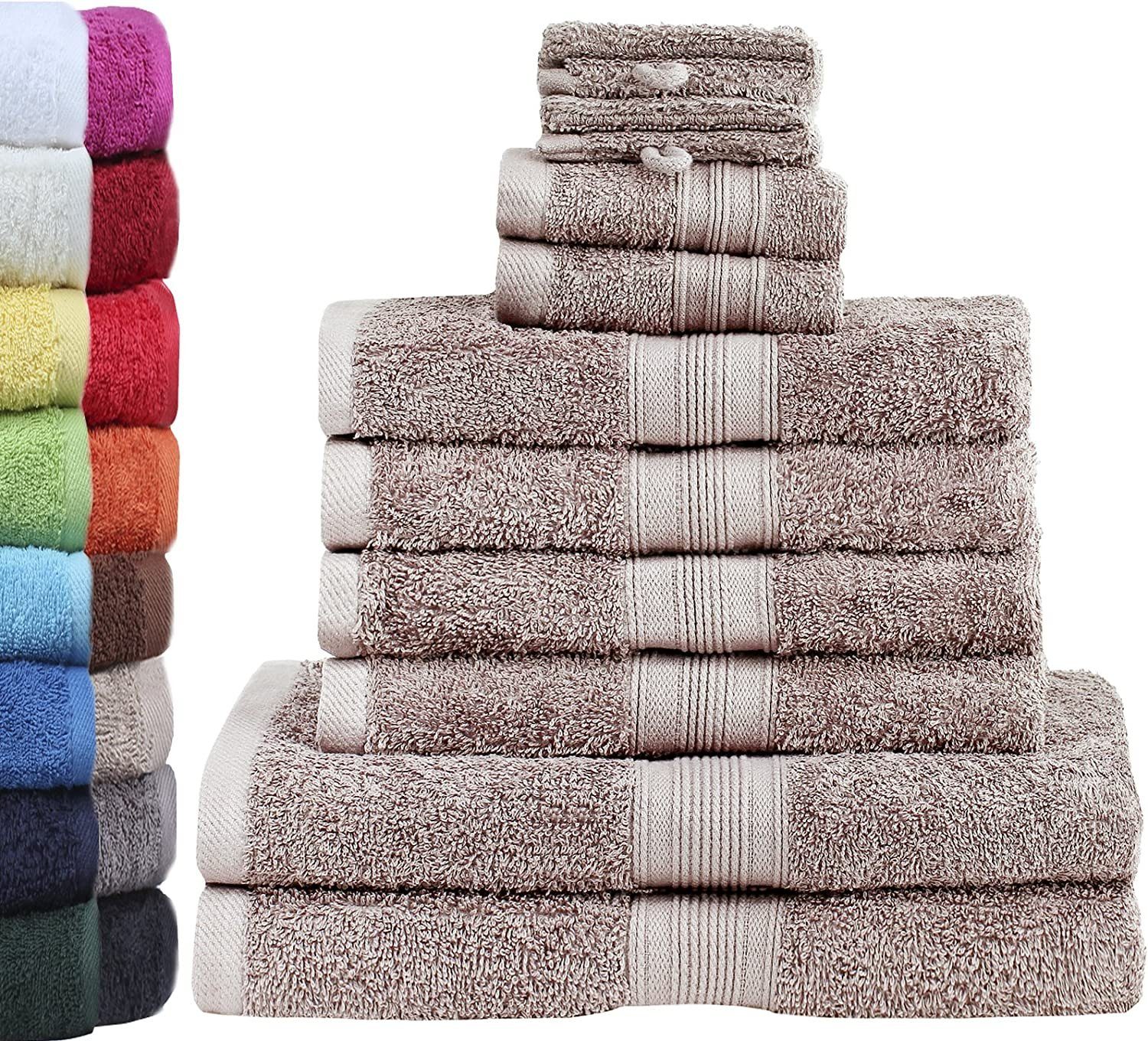 Handtuch Duschtücher, Mix 10-tlg), 2X 100% Textilien GREEN Set 2X Baumwolle, 4X 2X Waschhandschuhe 10er MARK Set, Handtücher, Gästetücher, ( Handtuch-Set,