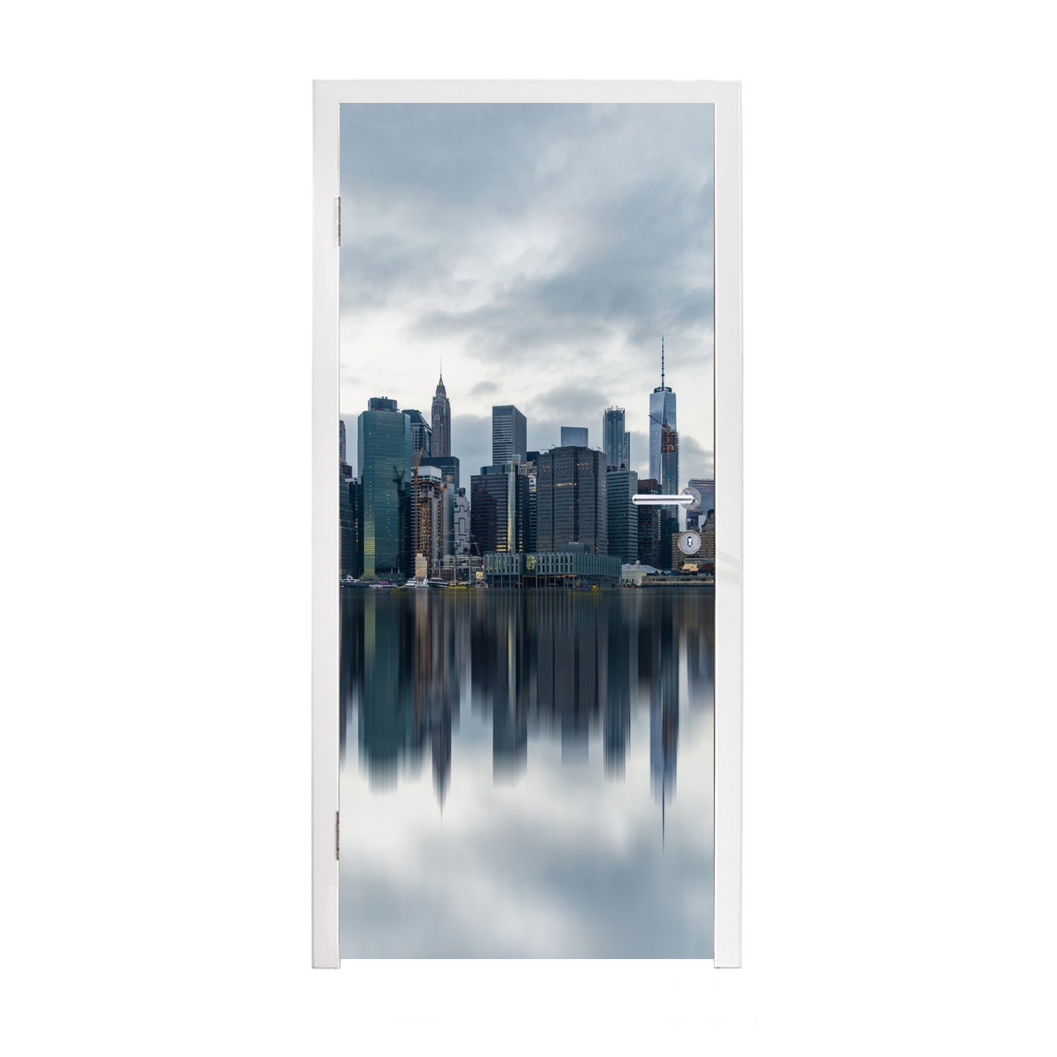 MuchoWow Türtapete New York - Skyline - Spiegelung, Matt, bedruckt, (1 St), Fototapete für Tür, Türaufkleber, 75x205 cm