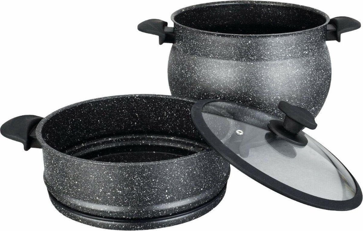 (8 Topf Ø24cm) L, Cheffinger tlg Dampfkocher Dampfgarer 3 Schwarz Kuskus COUSCOUS Dampfgarer Ø26cm