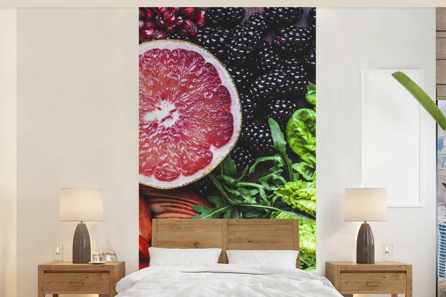 MuchoWow Fototapete Gemüse - Obst - Farben, Matt, bedruckt, (2 St), Vliestapete für Wohnzimmer Schlafzimmer Küche, Fototapete