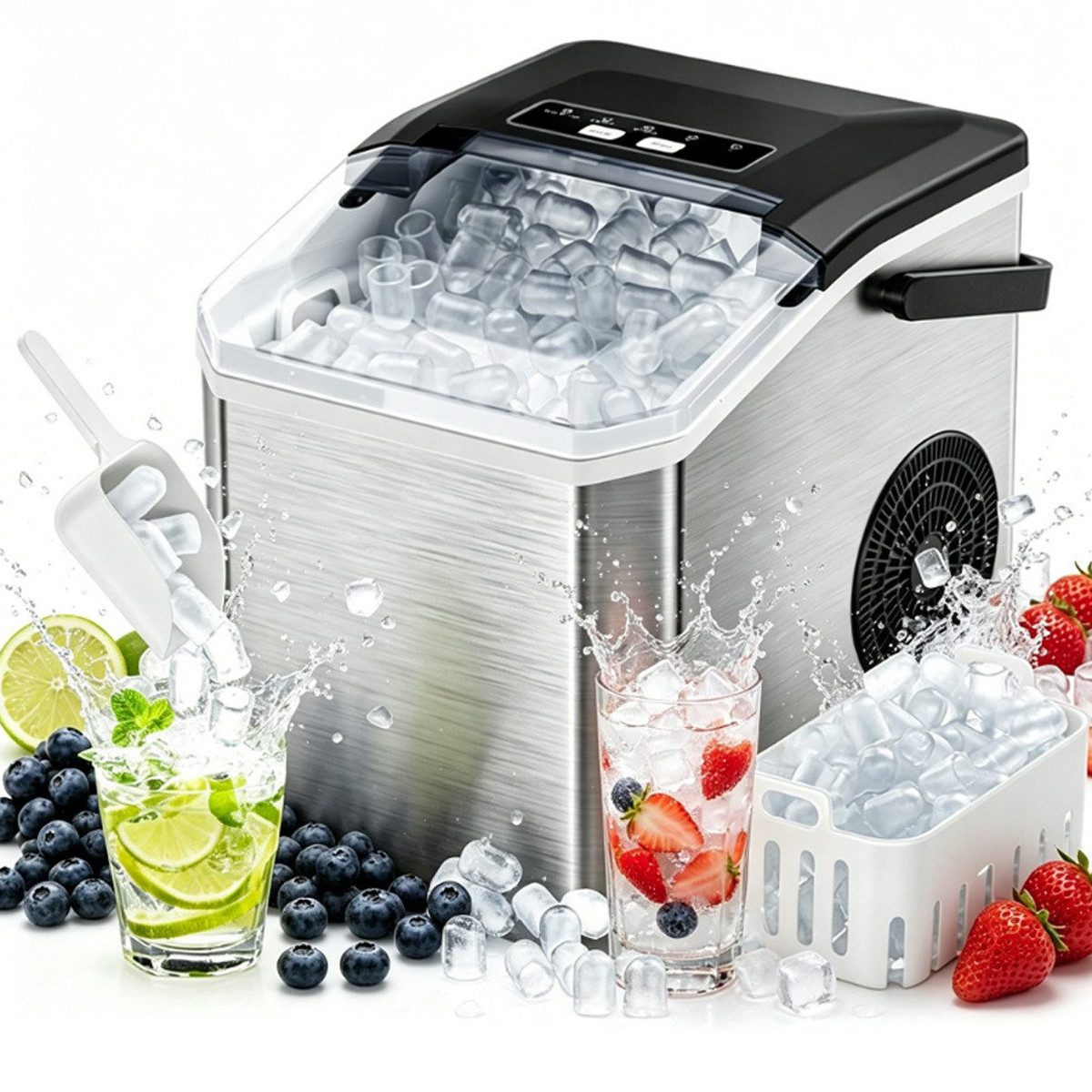 hganus Eiswürfelmaschine Ice Maker 1.3L/2 Größen/15 kg/24 H 9 Würfel in 6 Minuten, 1,3 l integrierter Wassertank; LED-Anzeige;für Küche,Büro