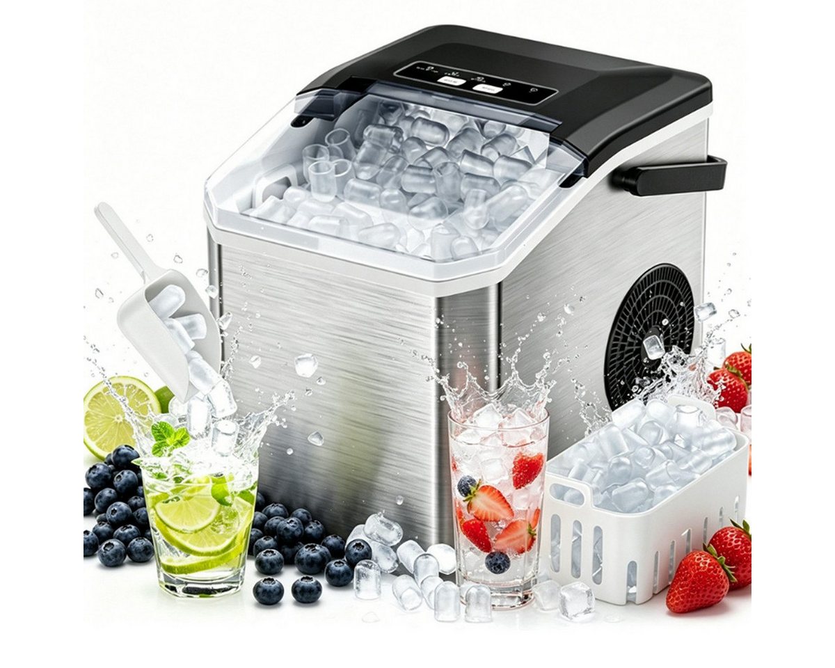 hganus Eiswürfelmaschine Ice Maker 1.3L/2 Größen/15 kg/24 H 9 Würfel in 6 Minuten, 1,3 l integrierter Wassertank, LED-Anzeige,für Küche,Büro