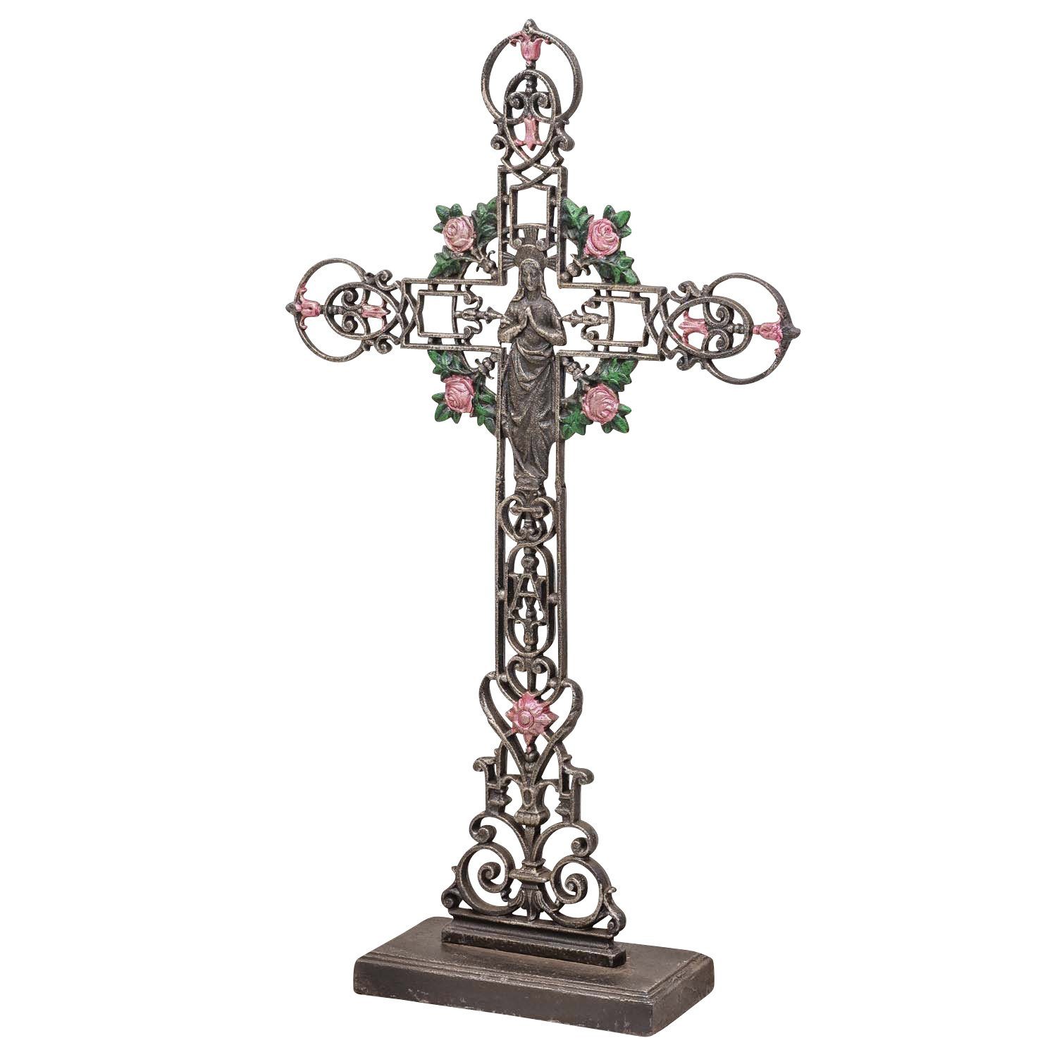 Aubaho Standkreuz XXL Kruzifix Deko Eisen Gartenfigur 88cm Anitk-Stil Altar Kirche Kreuz