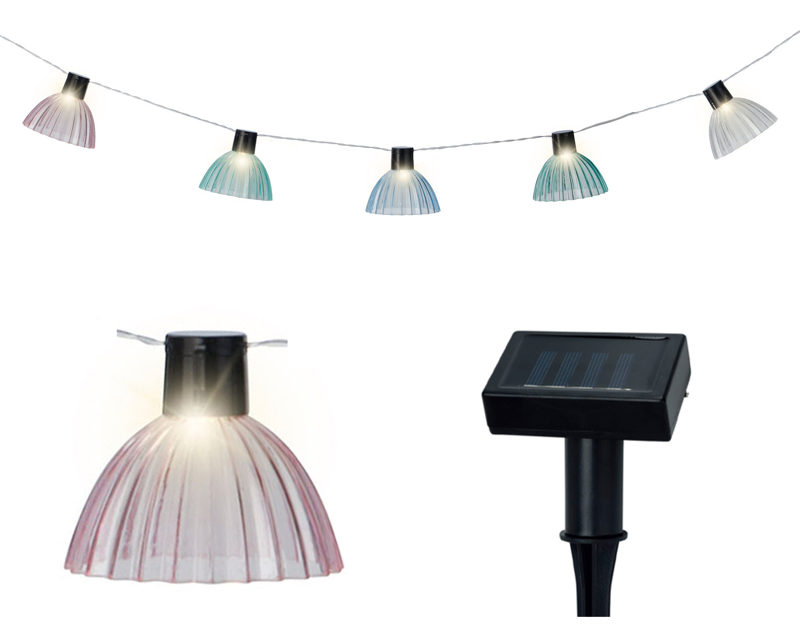Lumineo LED-Girlande, LED Solarlichterkette Лампыschirme gerillt 4,5m Kunststoff Warmweiß