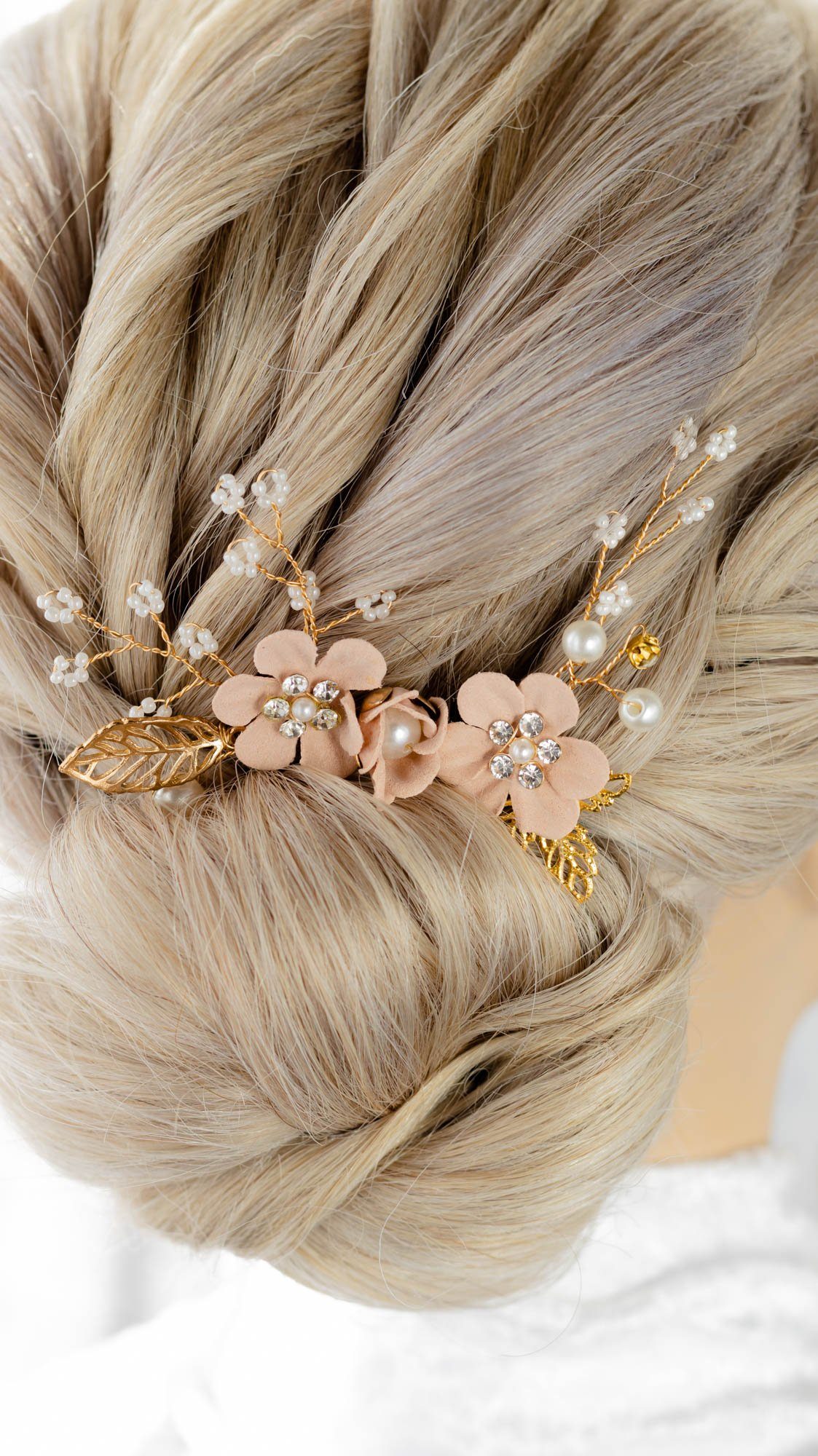 Braut Haarnadel Brautkrone 2er Set) Diadem Haarschmuck (2-teilig, rosa Brauthaarnadel 2-tlg.,