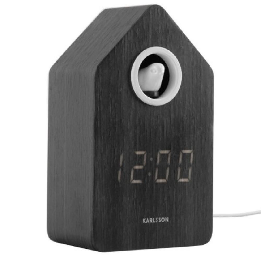Karlsson Uhr Kuckucksuhr Wecker Alarm Clock Cuckoo LED Schwarz Holz Veneer günstig online kaufen