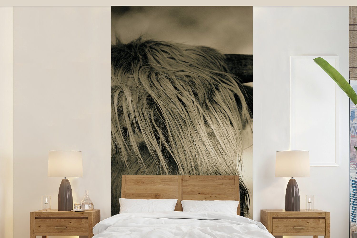 MuchoWow Fototapete Schottischer Highlander - Tiere - Haare, Matt, bedruckt, (2 St), Vliestapete für Wohnzimmer Schlafzimmer Küche, Fototapete