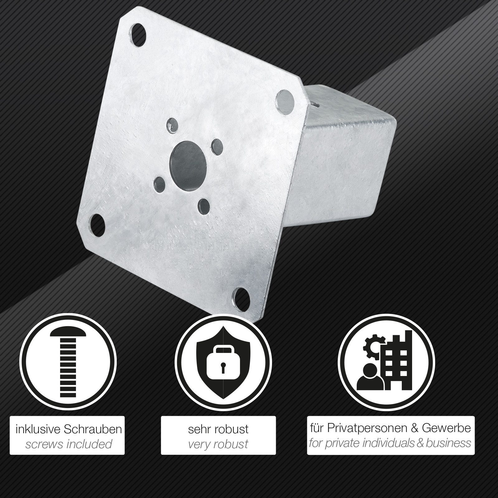 SO-TECH® Pfostenträger für Vierkantholz, zum Aufschrauben, aus Stahl feuerverzinkt, (Spar-Set, 2-St), Höhe 122 mm, Terrasse Gartenpfosten 50 x 50 mm mit Schrauben